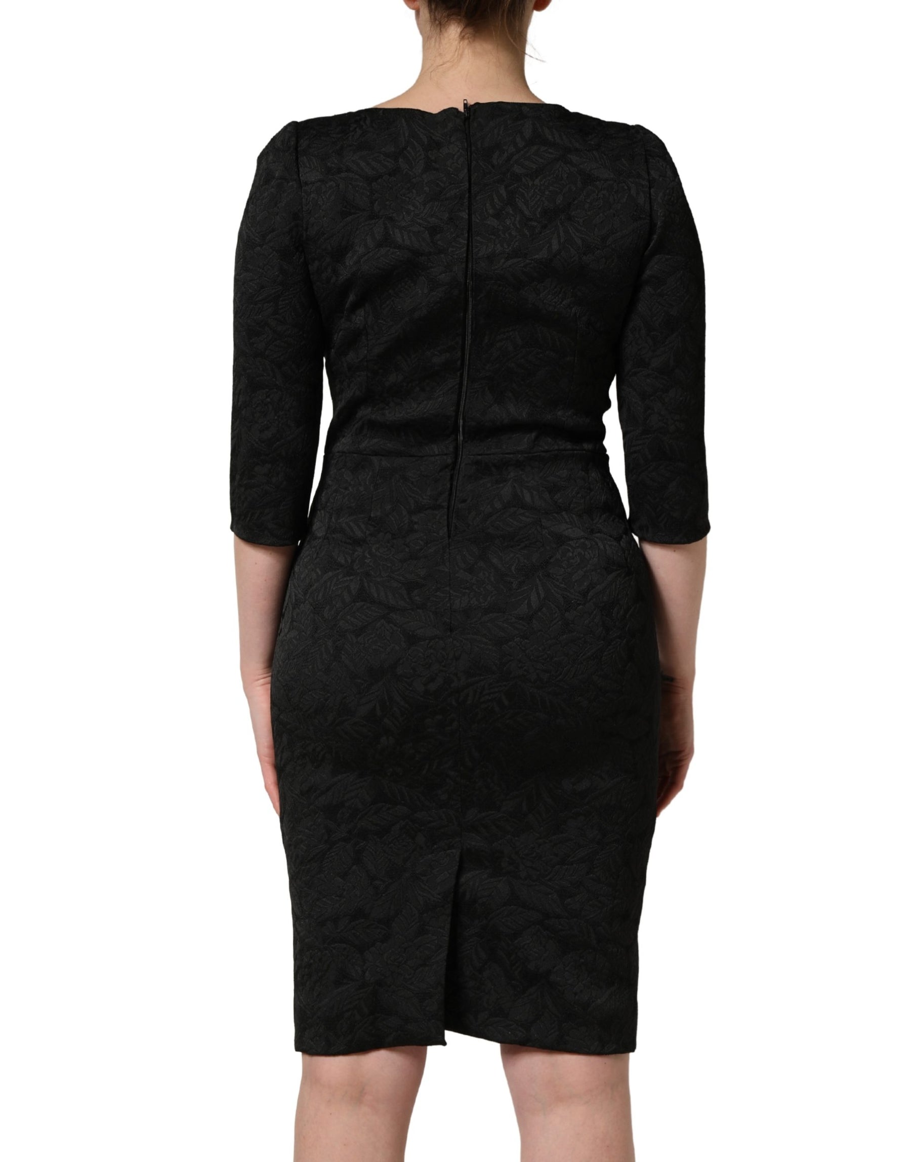 Dolce & Gabbana Black Floral Brocade Sheath Knee Length Dress | Regal Royce