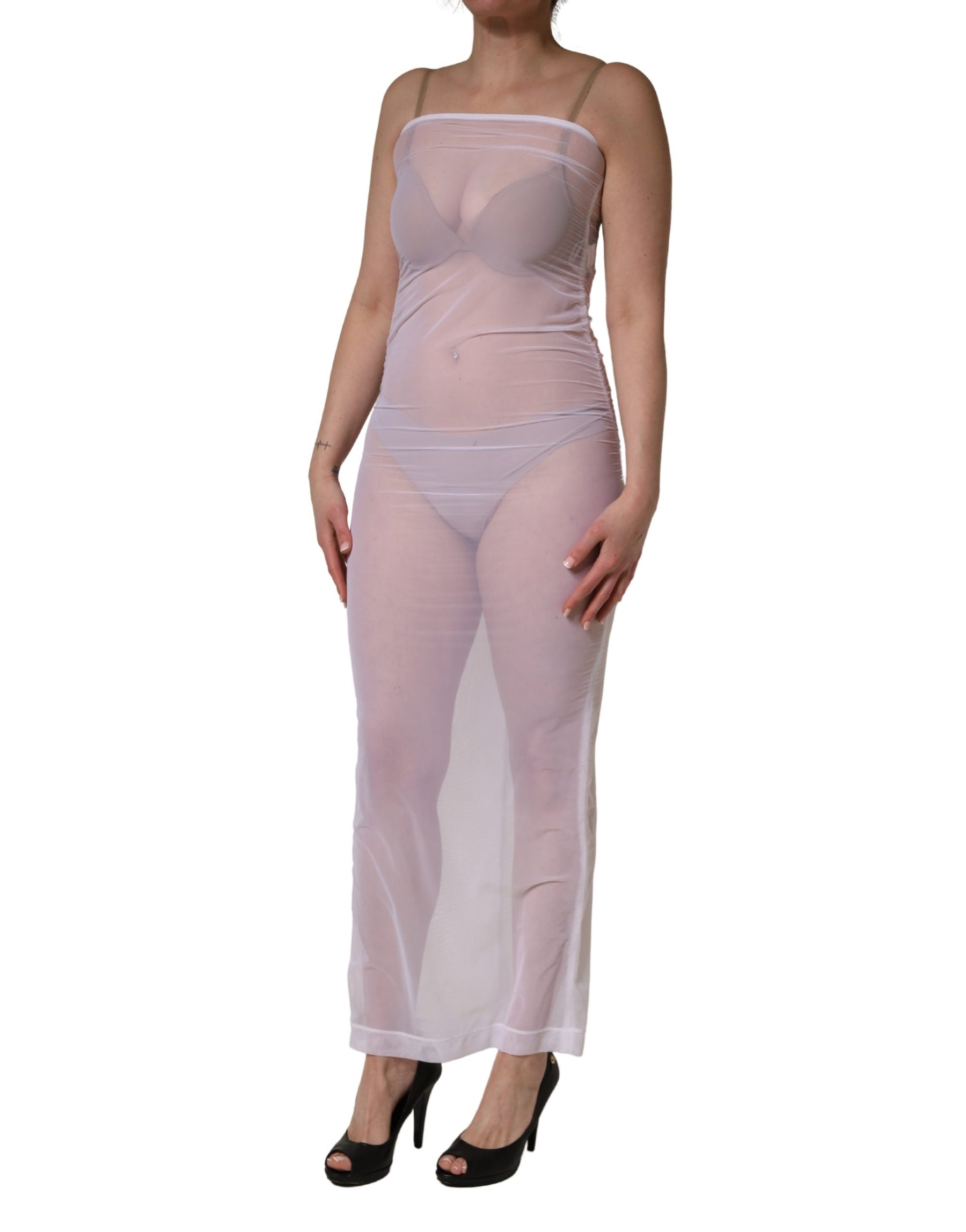 Dolce & Gabbana White Sheer Nylon Stretch Sheath Maxi Dress | Regal Royce