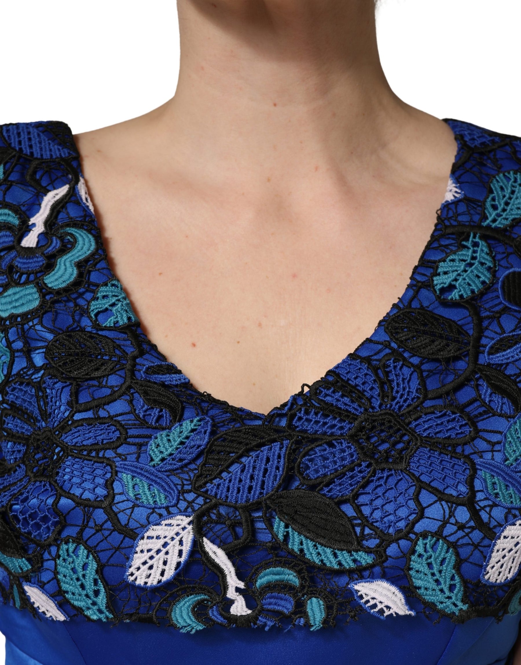 LANACAPRINA Royal Blue Floral Lace Sleeveless Long Gown Dress | Regal Royce