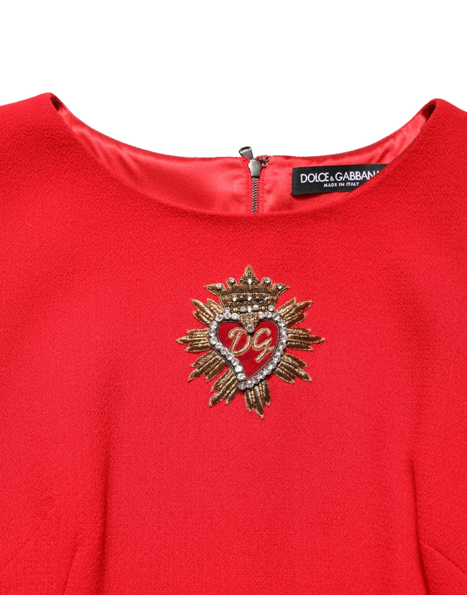 Dolce & Gabbana Red Heart Emmbellished Wool Mini  Dress | Regal Royce