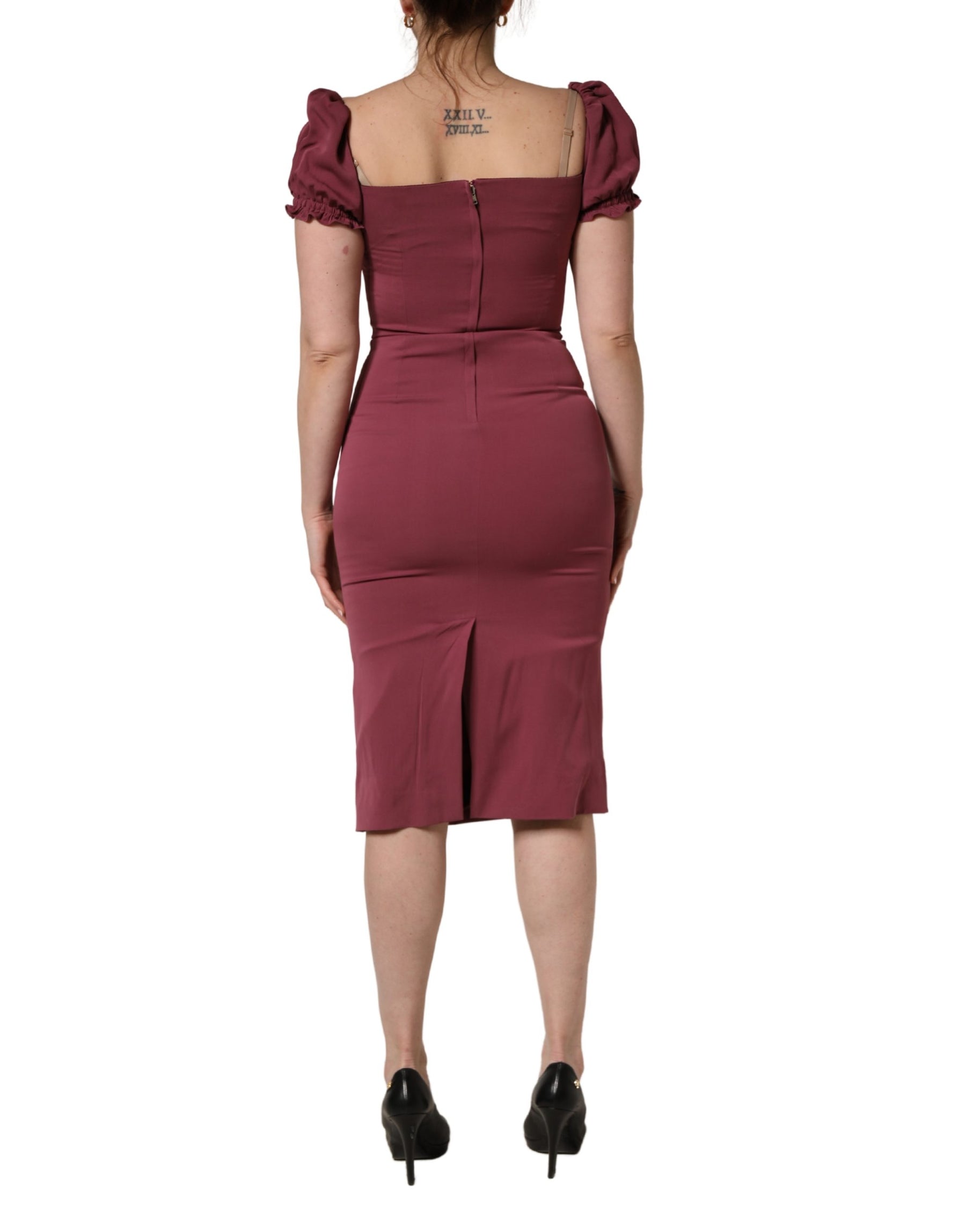 Dolce & Gabbana Maroon Silk Sweetheart Sheath Midi Dress | Regal Royce