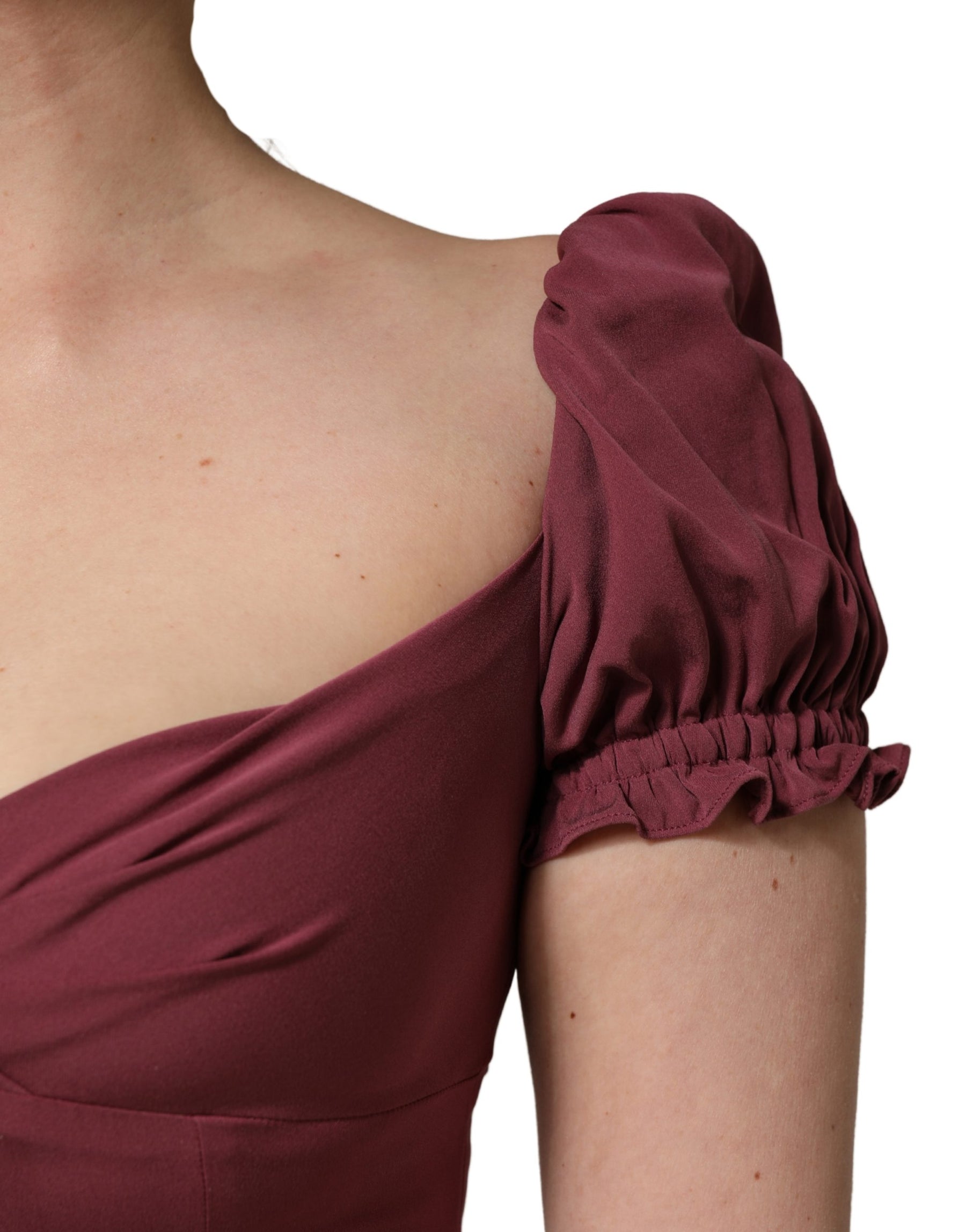 Dolce & Gabbana Maroon Silk Sweetheart Sheath Midi Dress | Regal Royce