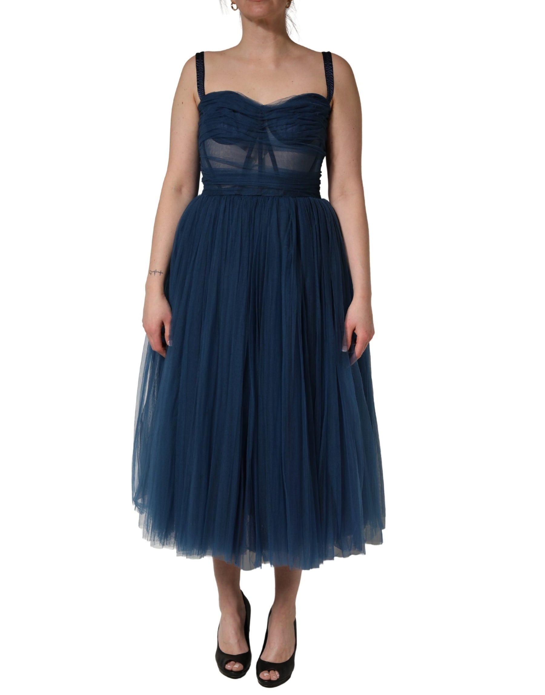 Dolce & Gabbana Blue Tulle Midi A-line Sleeveless Dress | Regal Royce