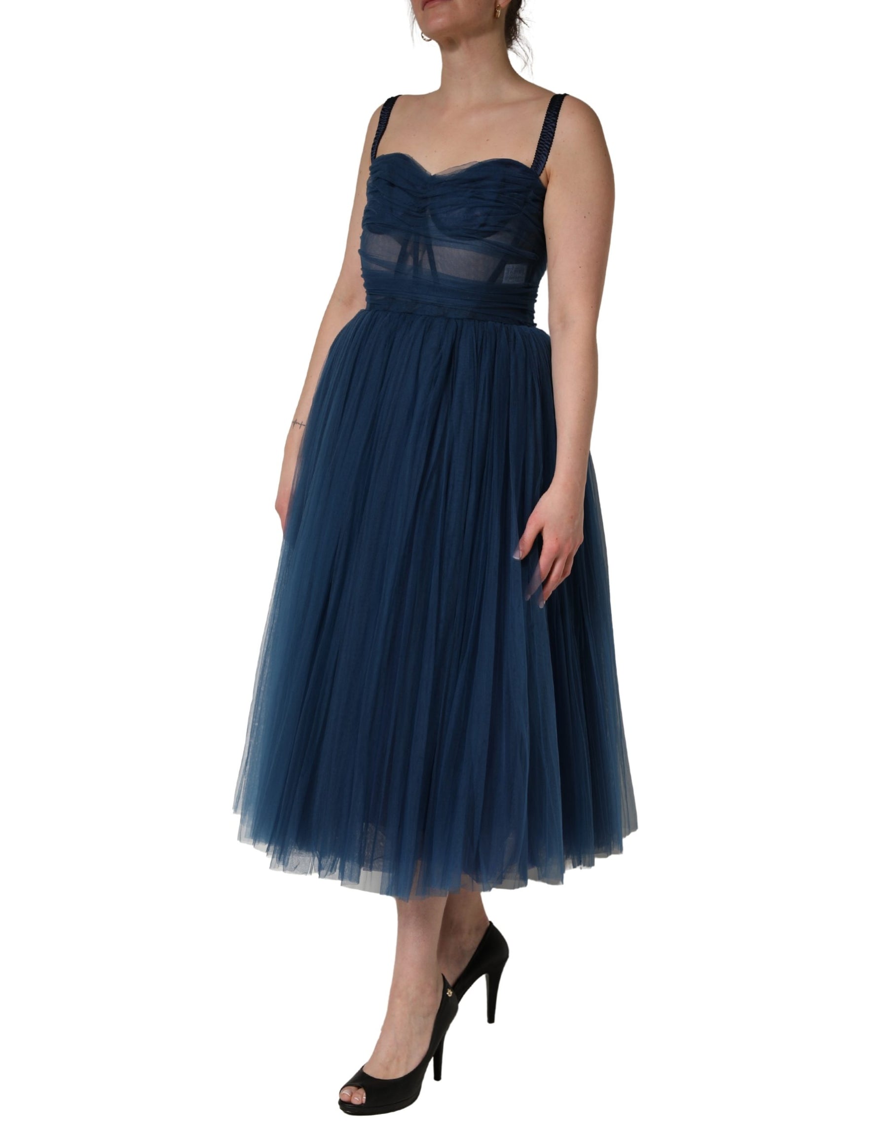 Dolce & Gabbana Blue Tulle Midi A-line Sleeveless Dress | Regal Royce