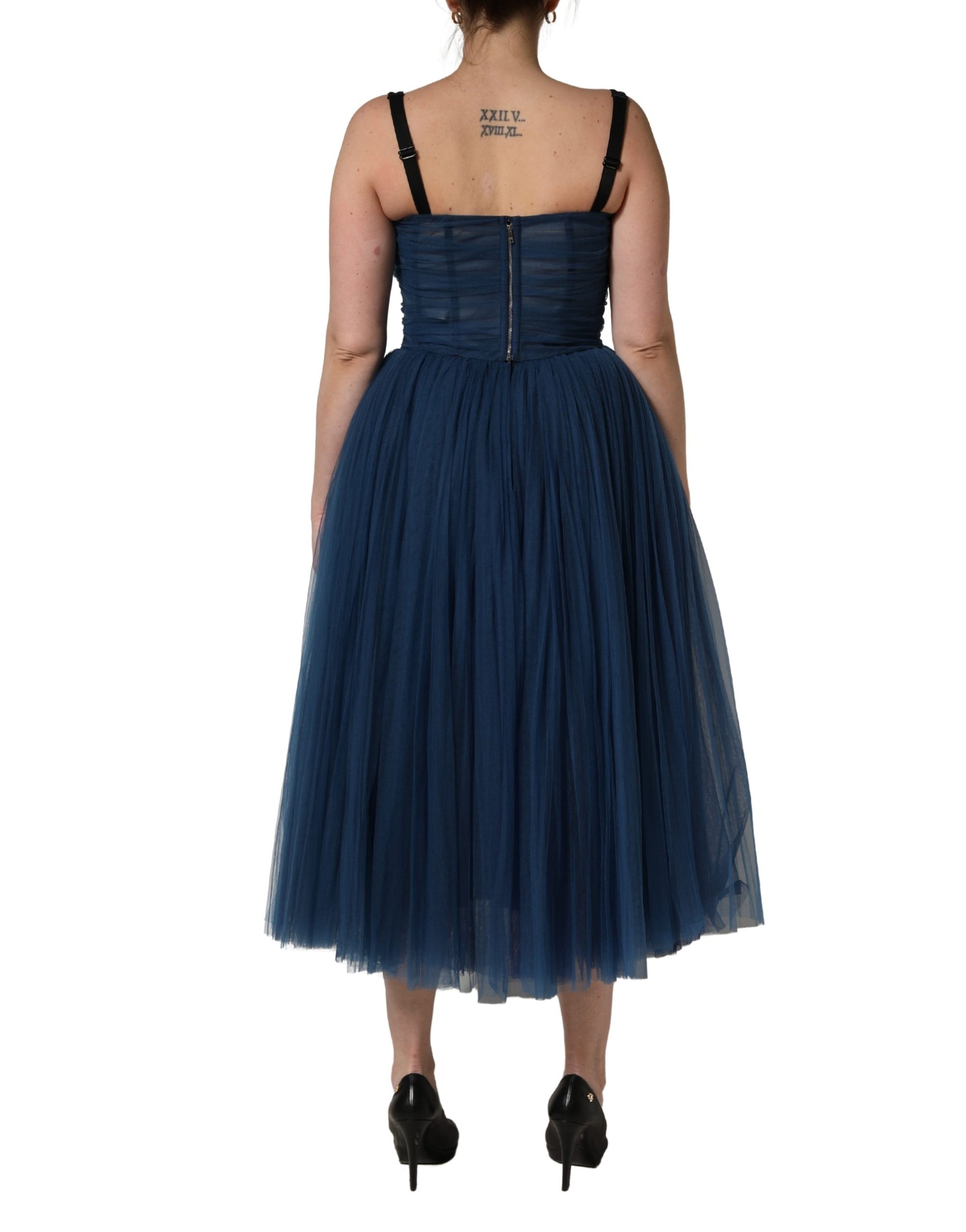 Dolce & Gabbana Blue Tulle Midi A-line Sleeveless Dress | Regal Royce
