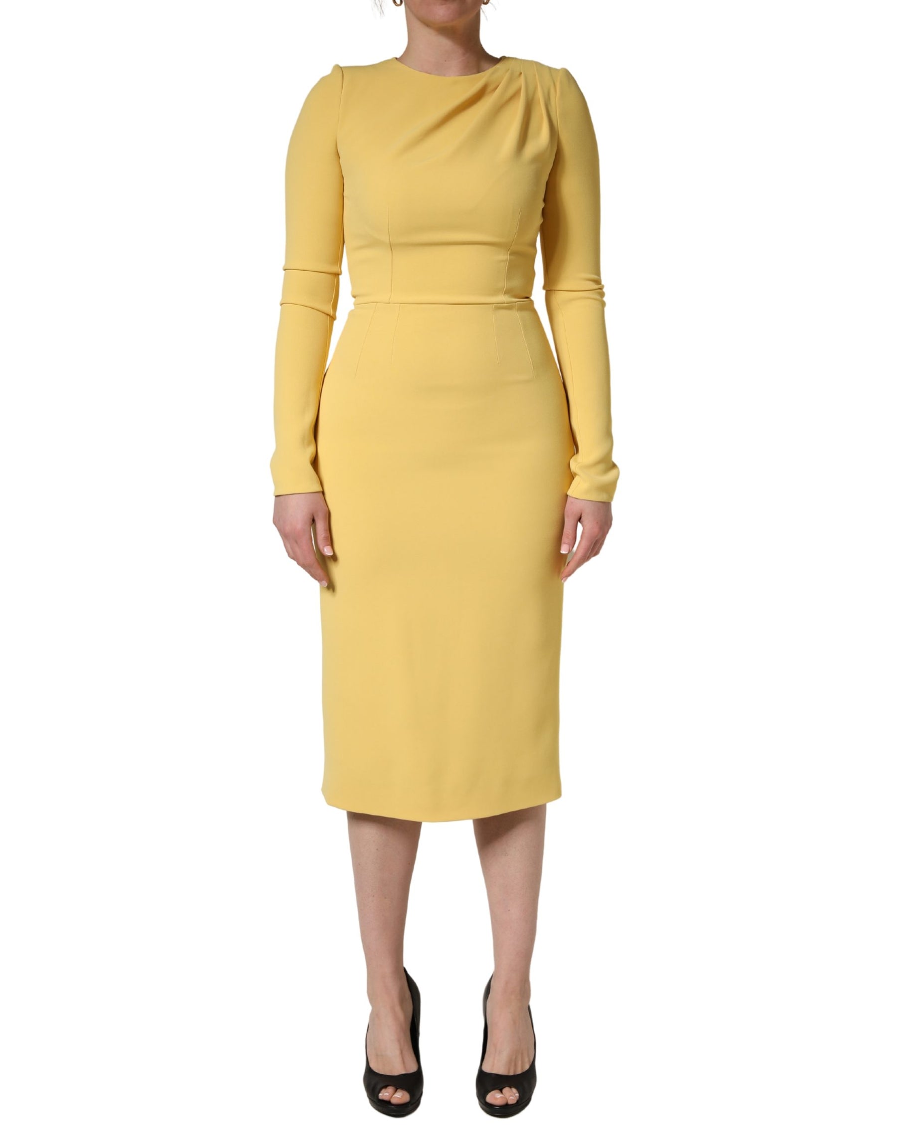 Dolce & Gabbana Yellow Silk Long Sleeves Sheath Midi Dress | Regal Royce