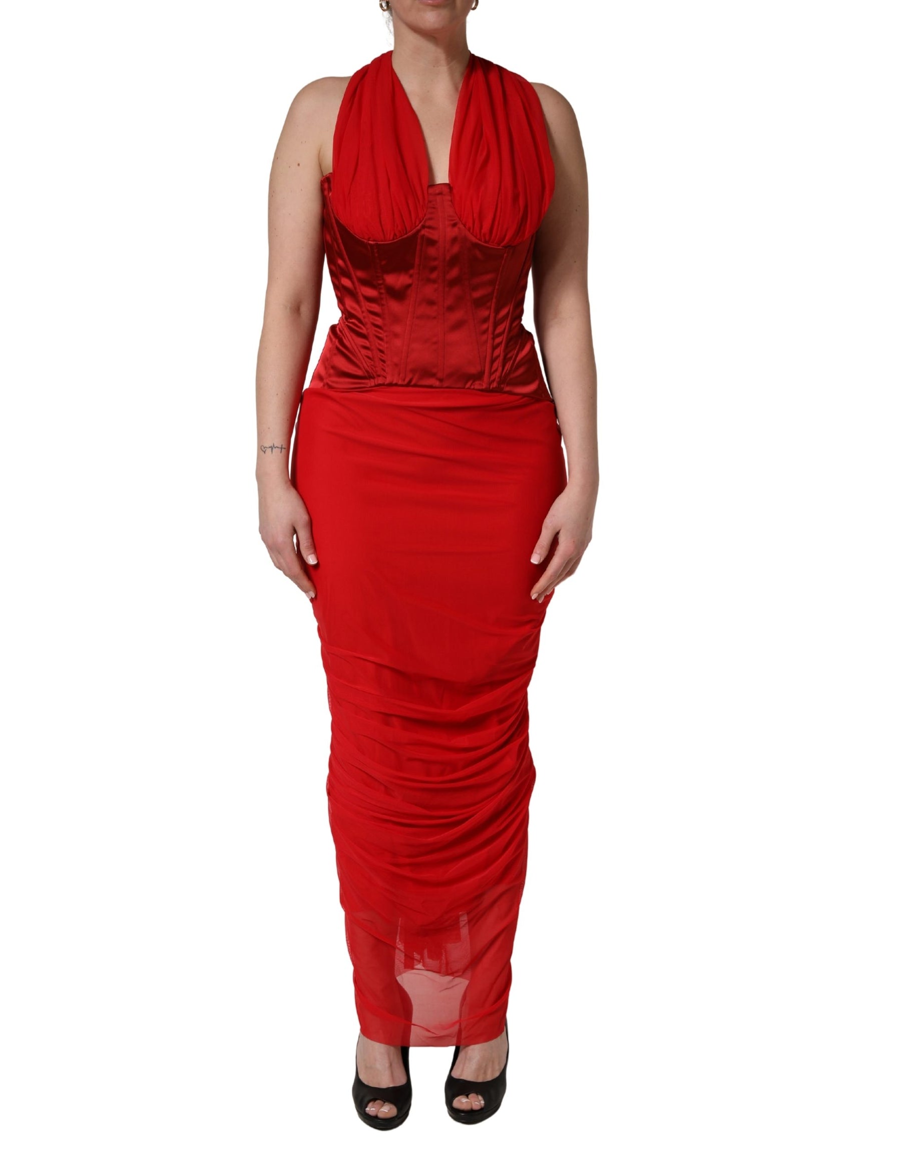 Dolce & Gabbana Red Halter Corset Sleeveless Sheath  Dress | Regal Royce