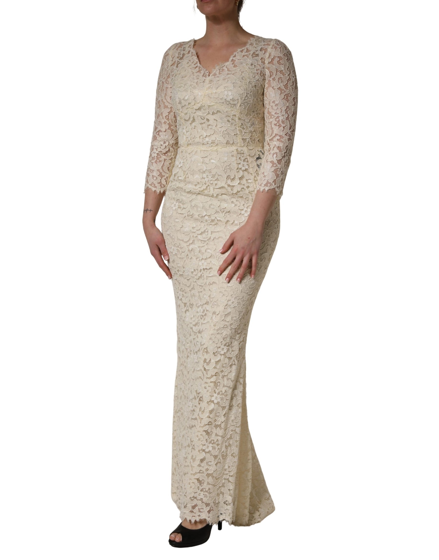 Dolce & Gabbana Off White Floral Lace Sheath Maxi Dress | Regal Royce