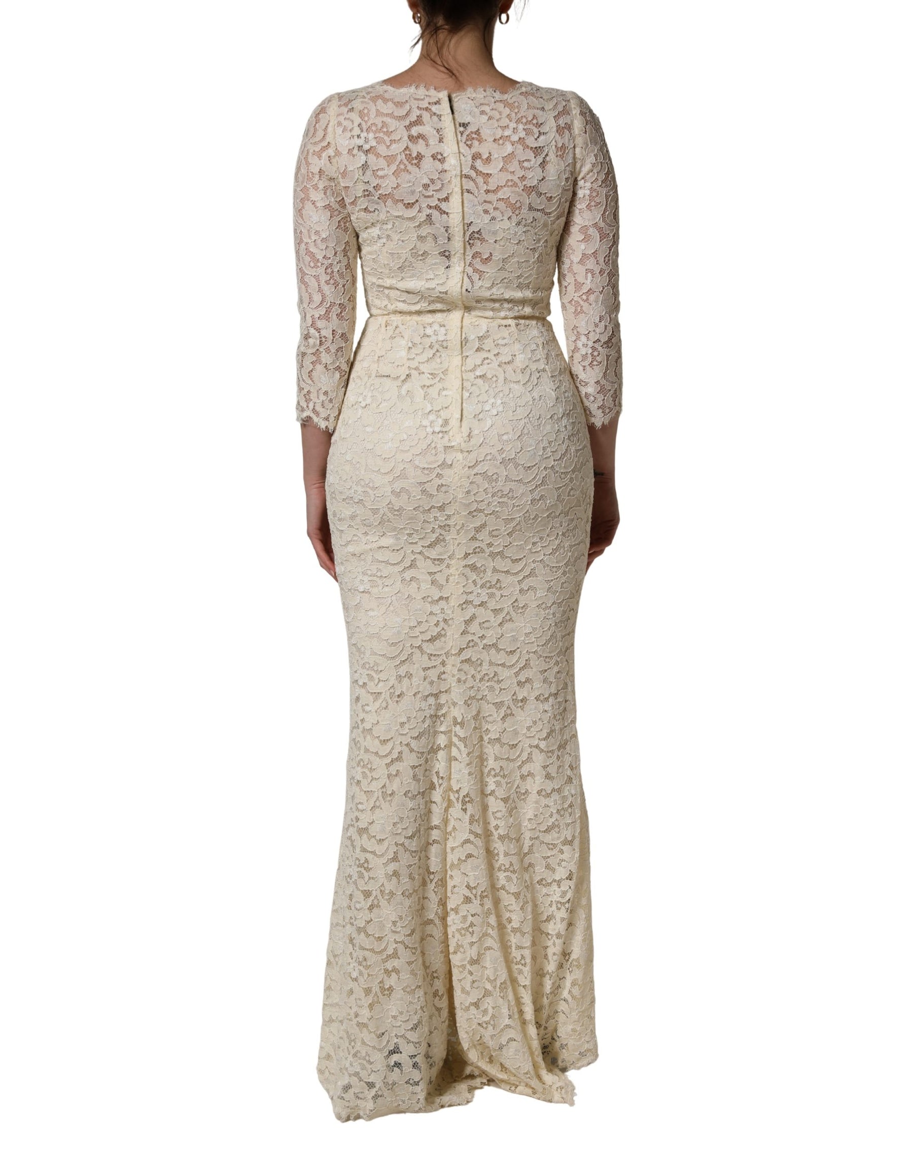 Dolce & Gabbana Off White Floral Lace Sheath Maxi Dress | Regal Royce