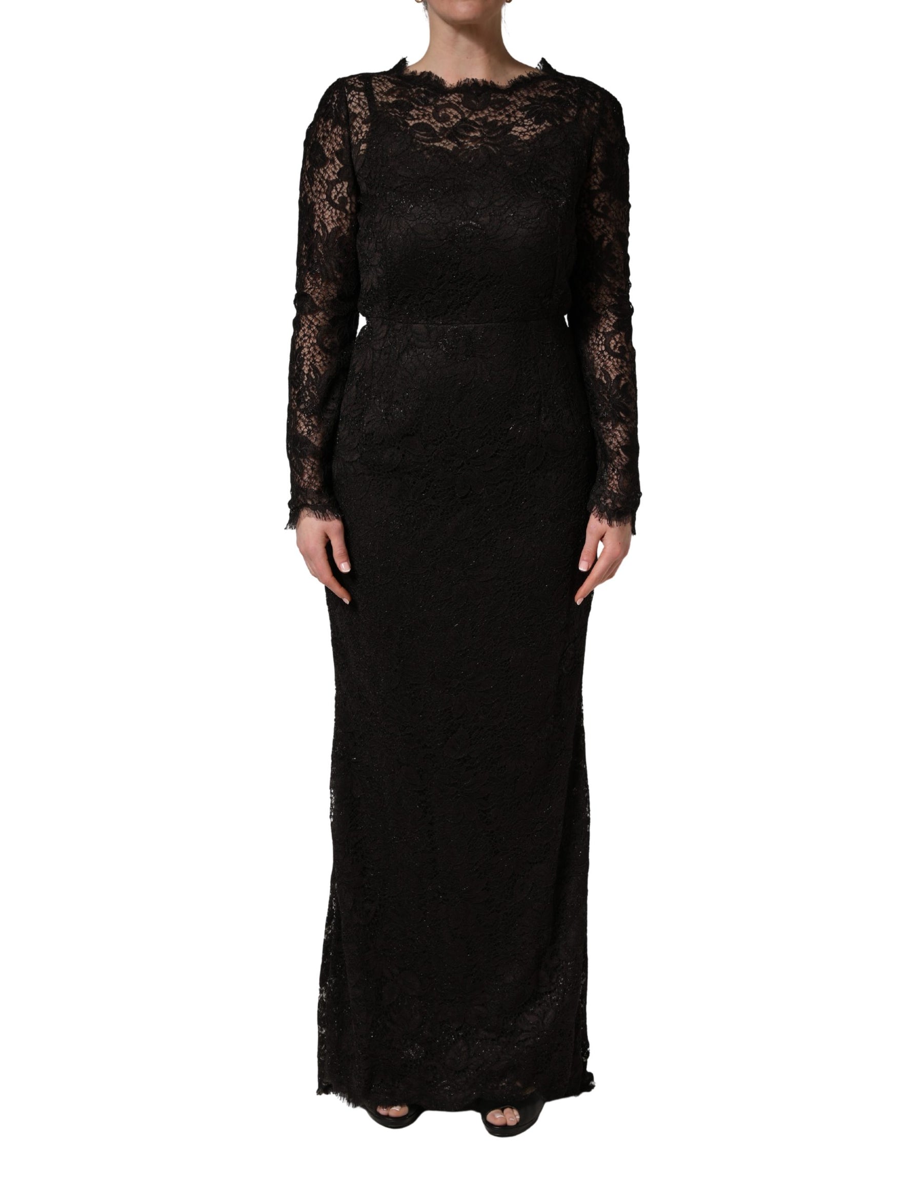 Dolce & Gabbana Black Floral Lace Sheath Long Maxi Dress | Regal Royce