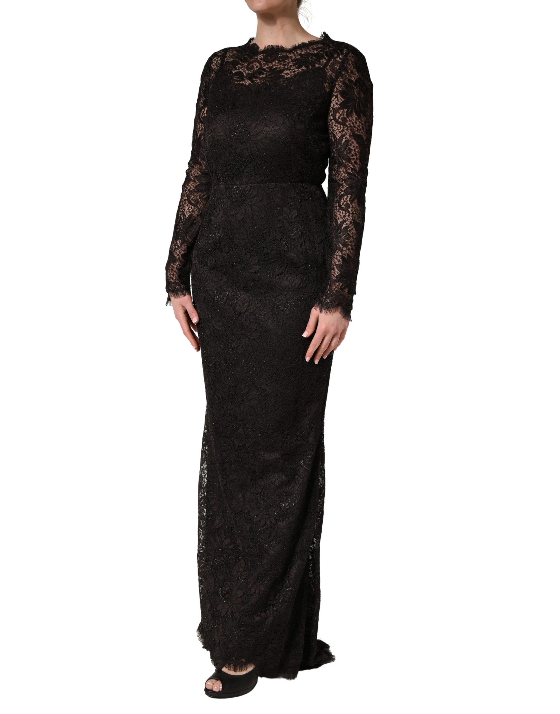 Dolce & Gabbana Black Floral Lace Sheath Long Maxi Dress | Regal Royce