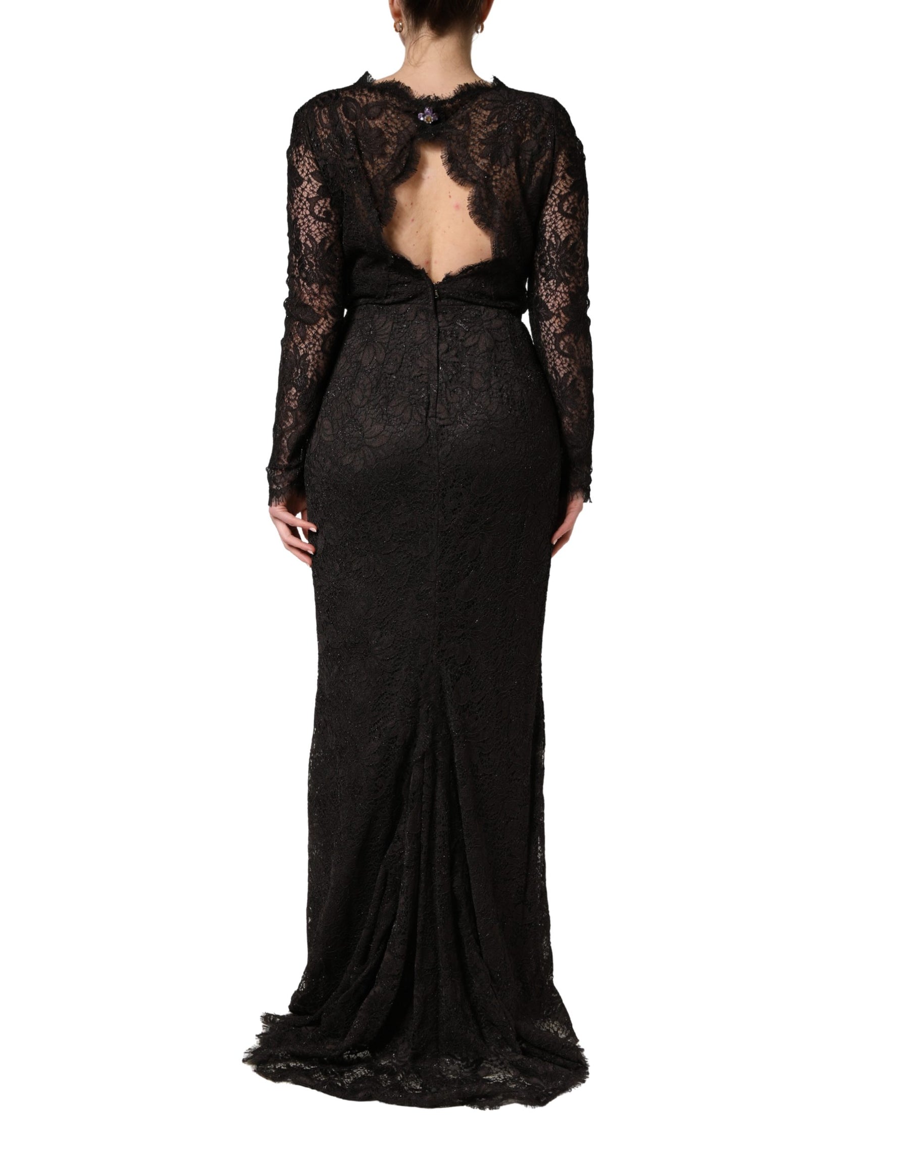 Dolce & Gabbana Black Floral Lace Sheath Long Maxi Dress | Regal Royce