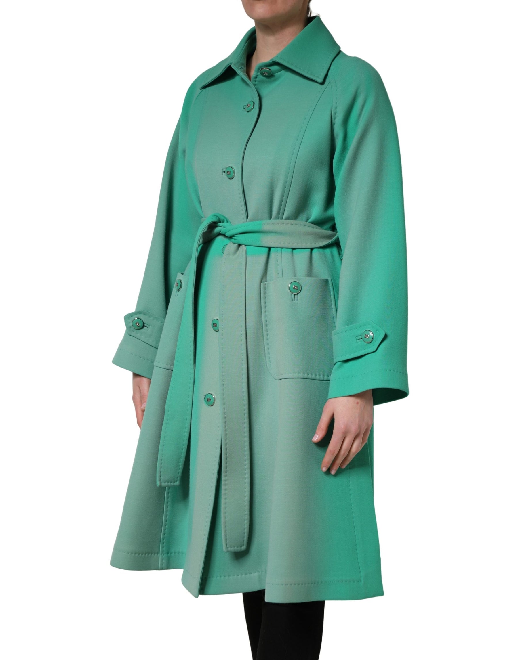 Dolce & Gabbana Green Buttoned Down Belt Trench Coat Jacket | Regal Royce