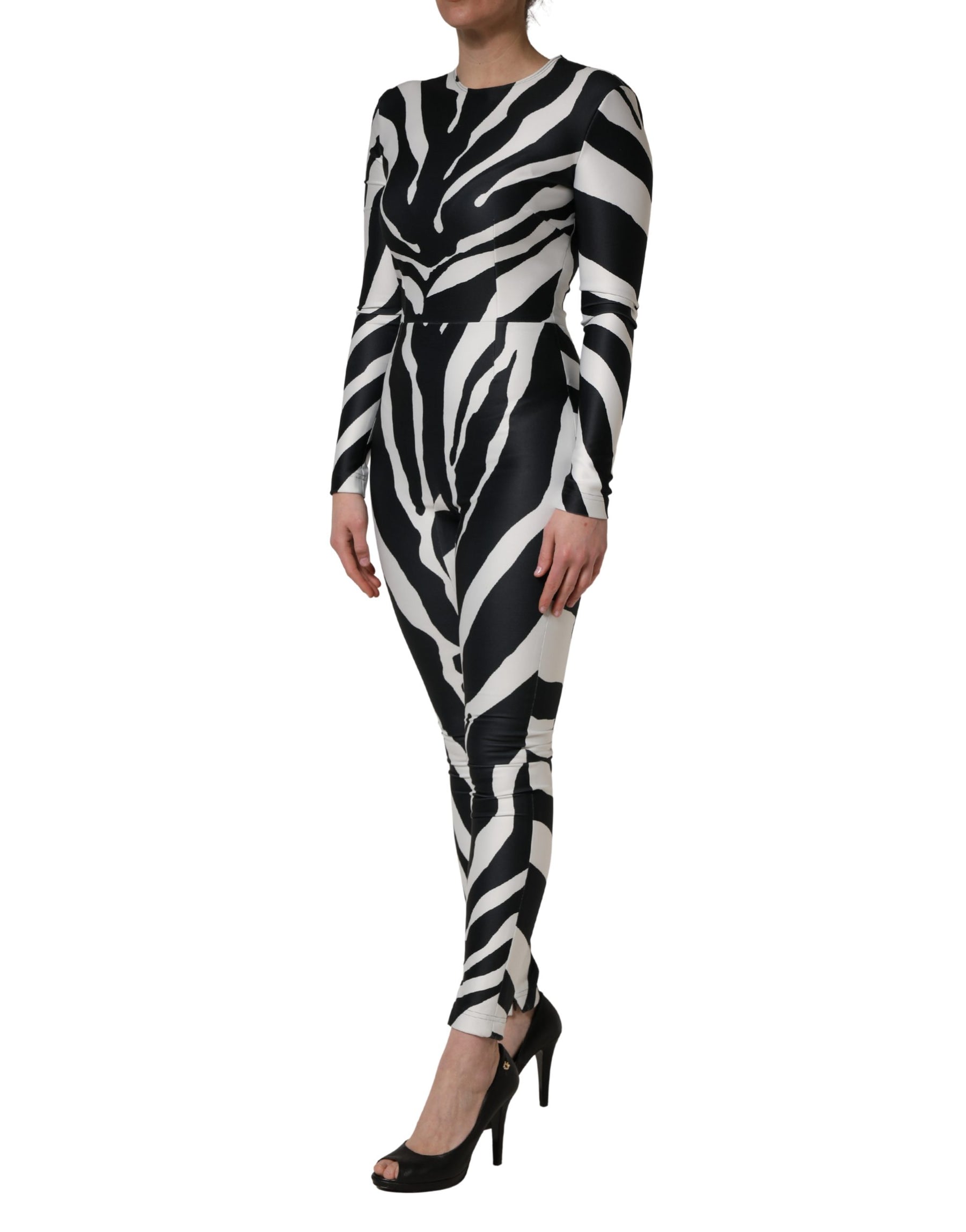 Dolce & Gabbana Black White Polyester Zebra Pattern Jumpsuit | Regal Royce