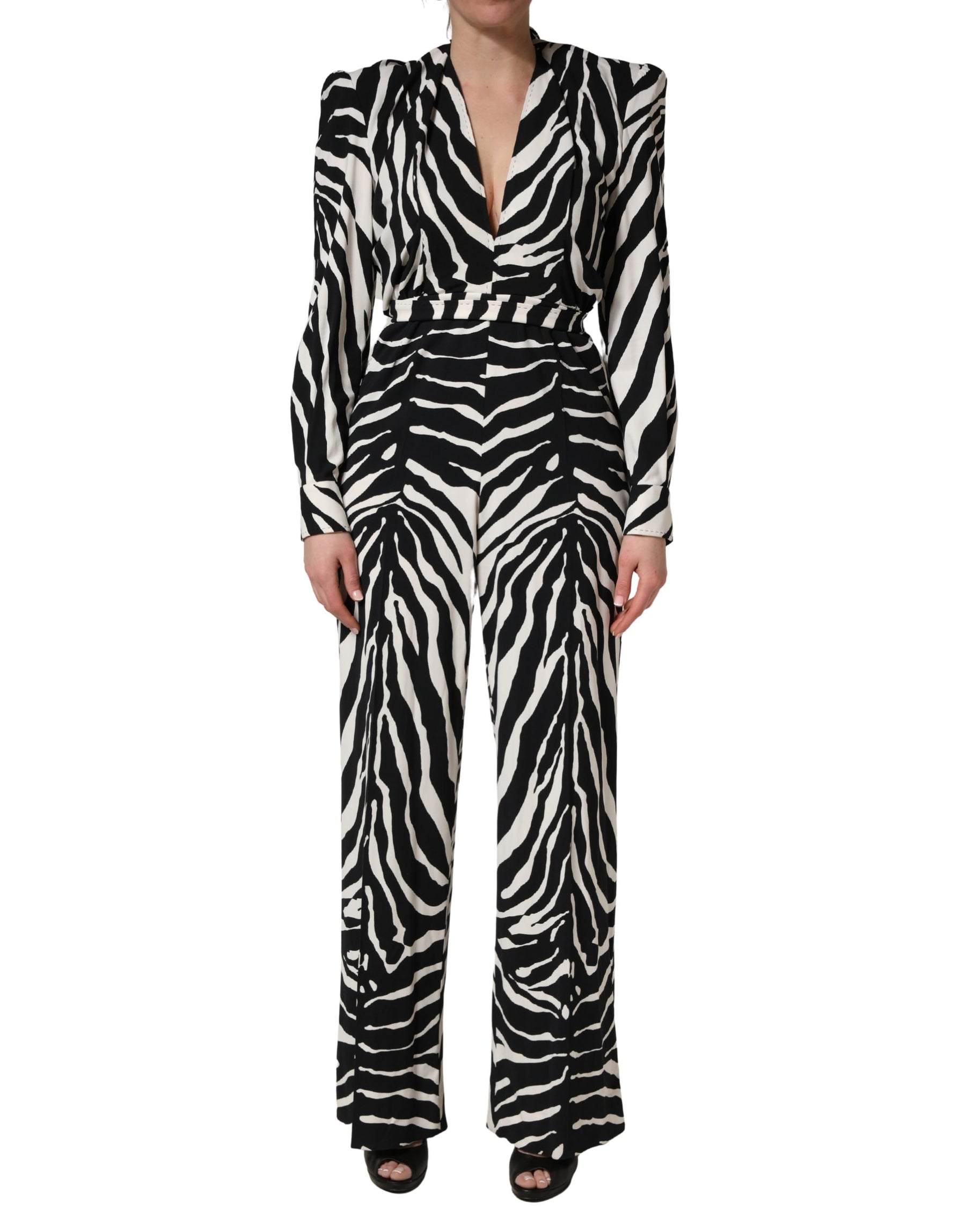 Dolce & Gabbana Black White Viscose Zebra Pattern Jumpsuit | Regal Royce