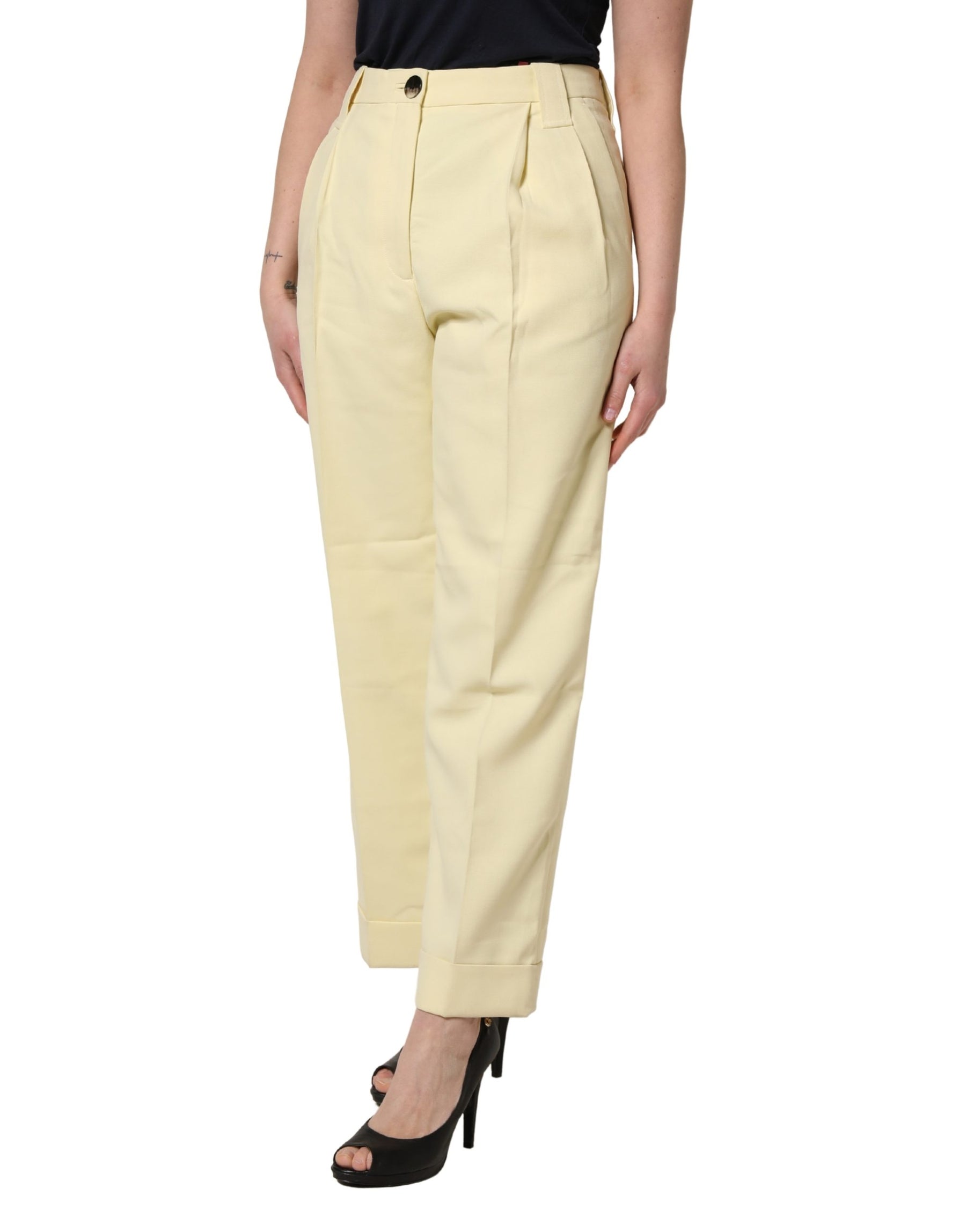 Ganni Yellow High Waisted Straight Pleated Trouser Pants | Regal Royce