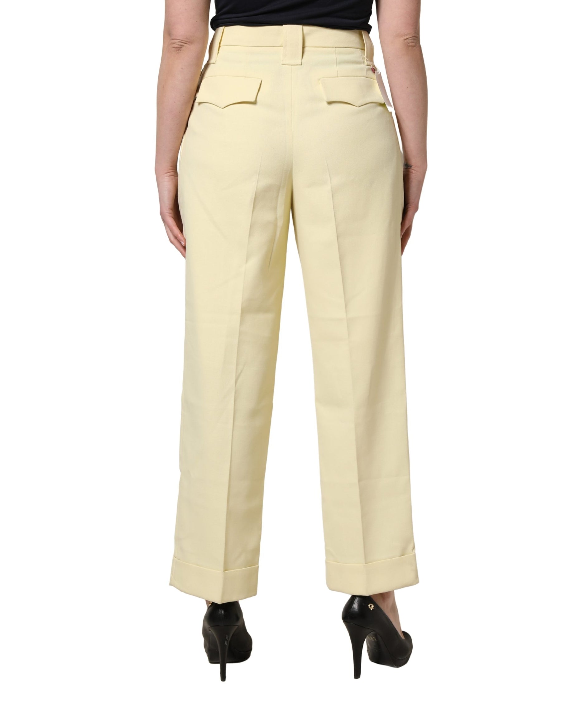 Ganni Yellow High Waisted Straight Pleated Trouser Pants | Regal Royce