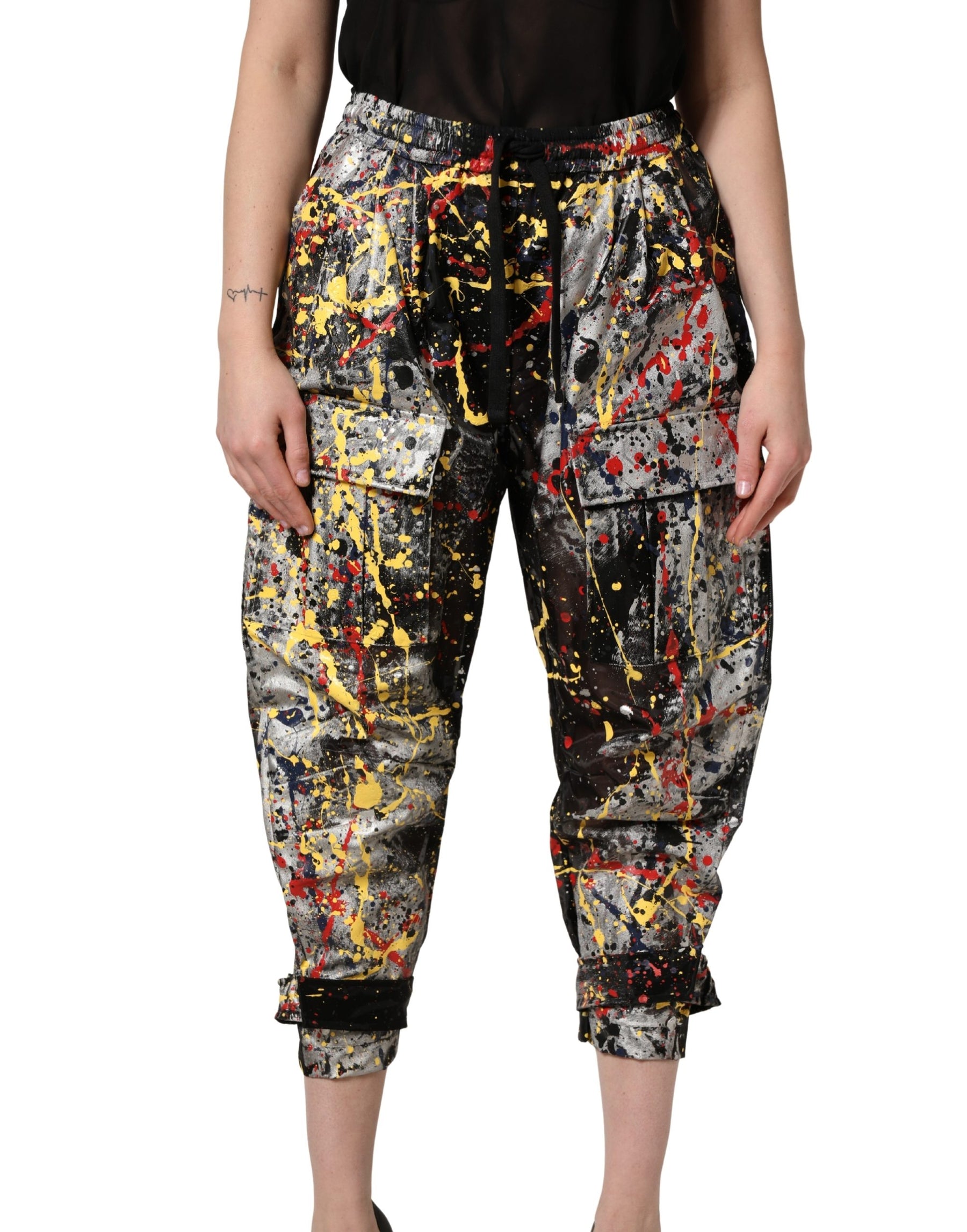 Dolce & Gabbana Black ColorSplash Effect Cargo Cropped Pants | Regal Royce