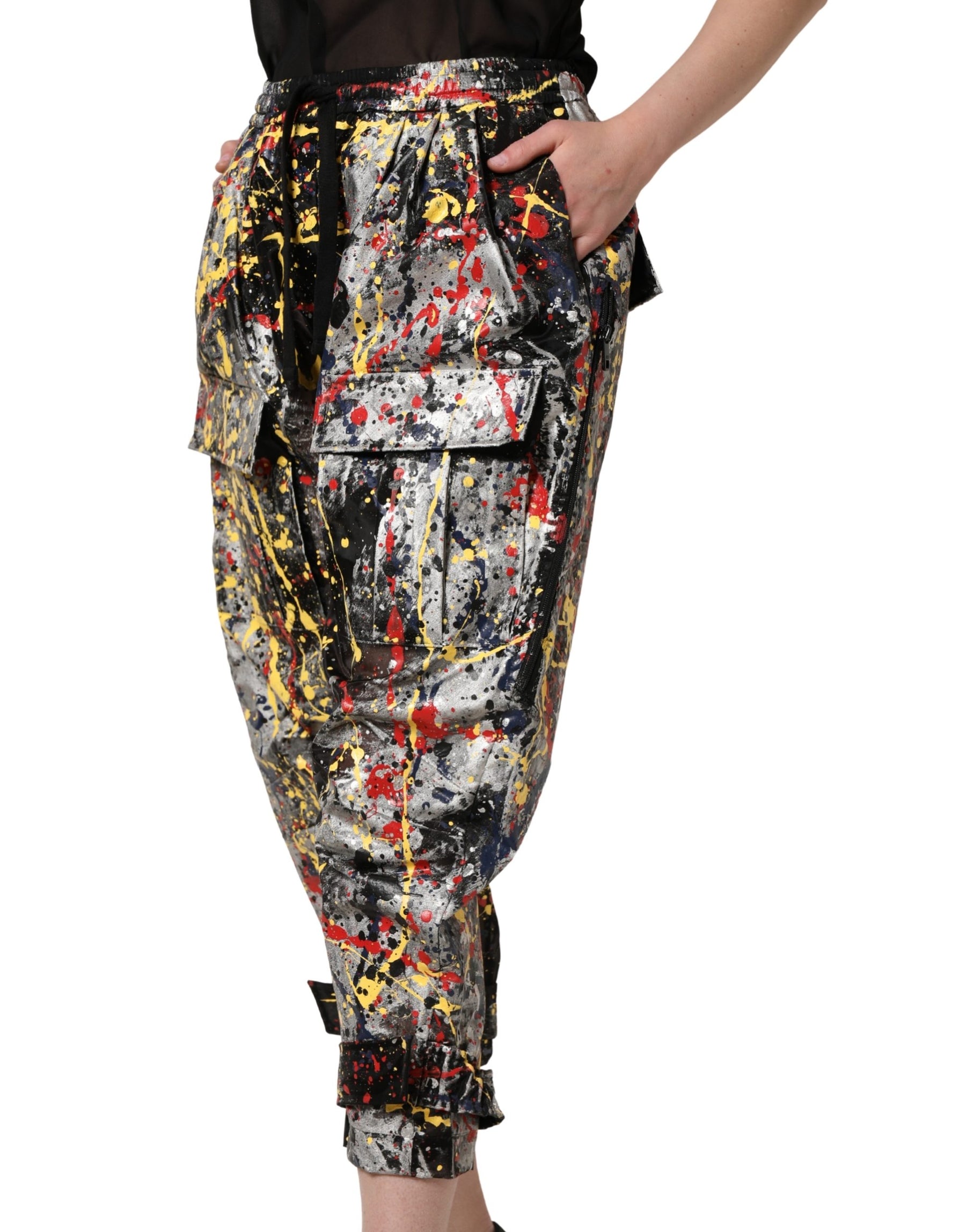 Dolce & Gabbana Black ColorSplash Effect Cargo Cropped Pants | Regal Royce