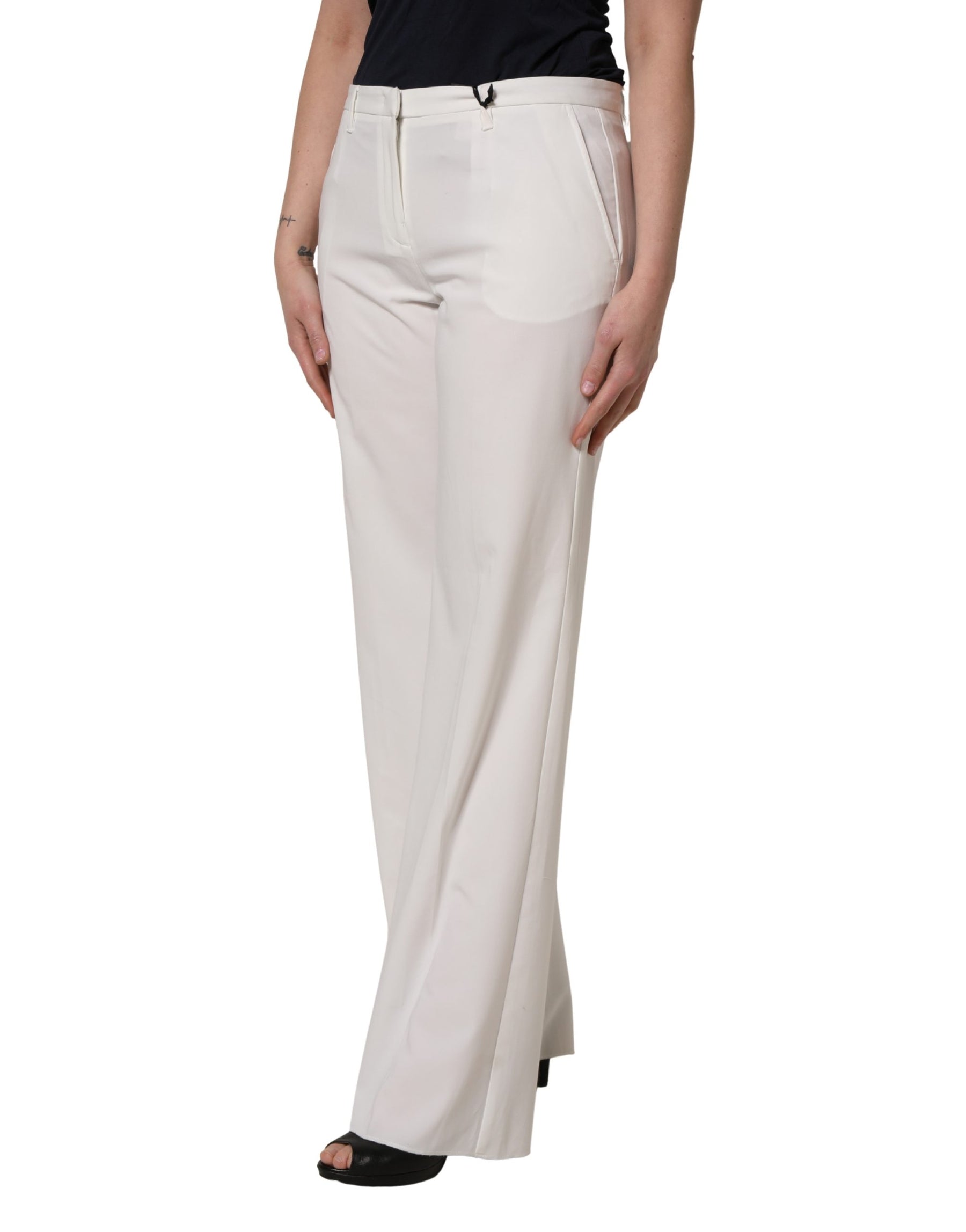 Twinset White Mid Waisted Wide Leg Chino Women Trouser Pants | Regal Royce