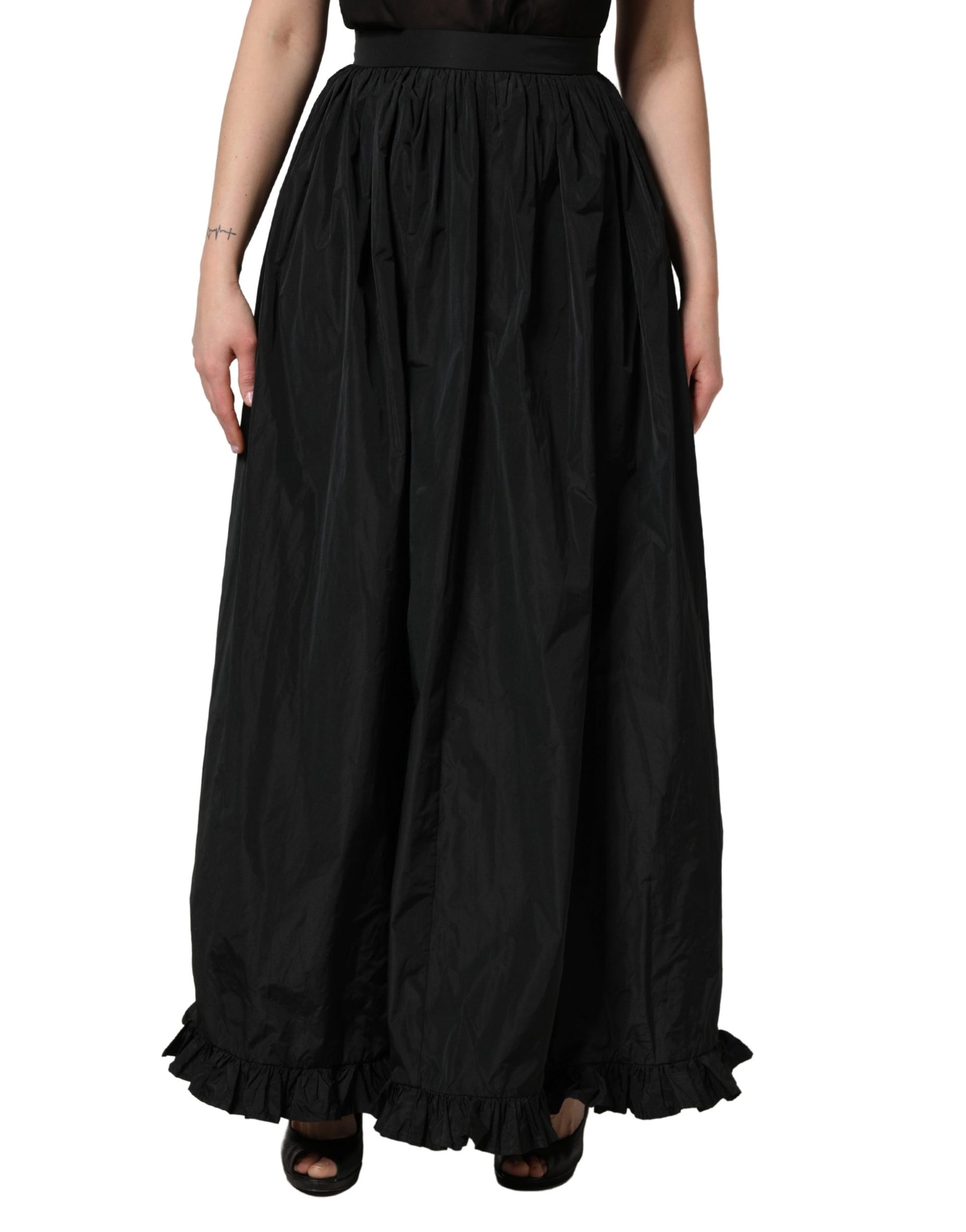 MSGM Black High Waist Pleated A-line Long Maxi Women Skirt | Regal Royce