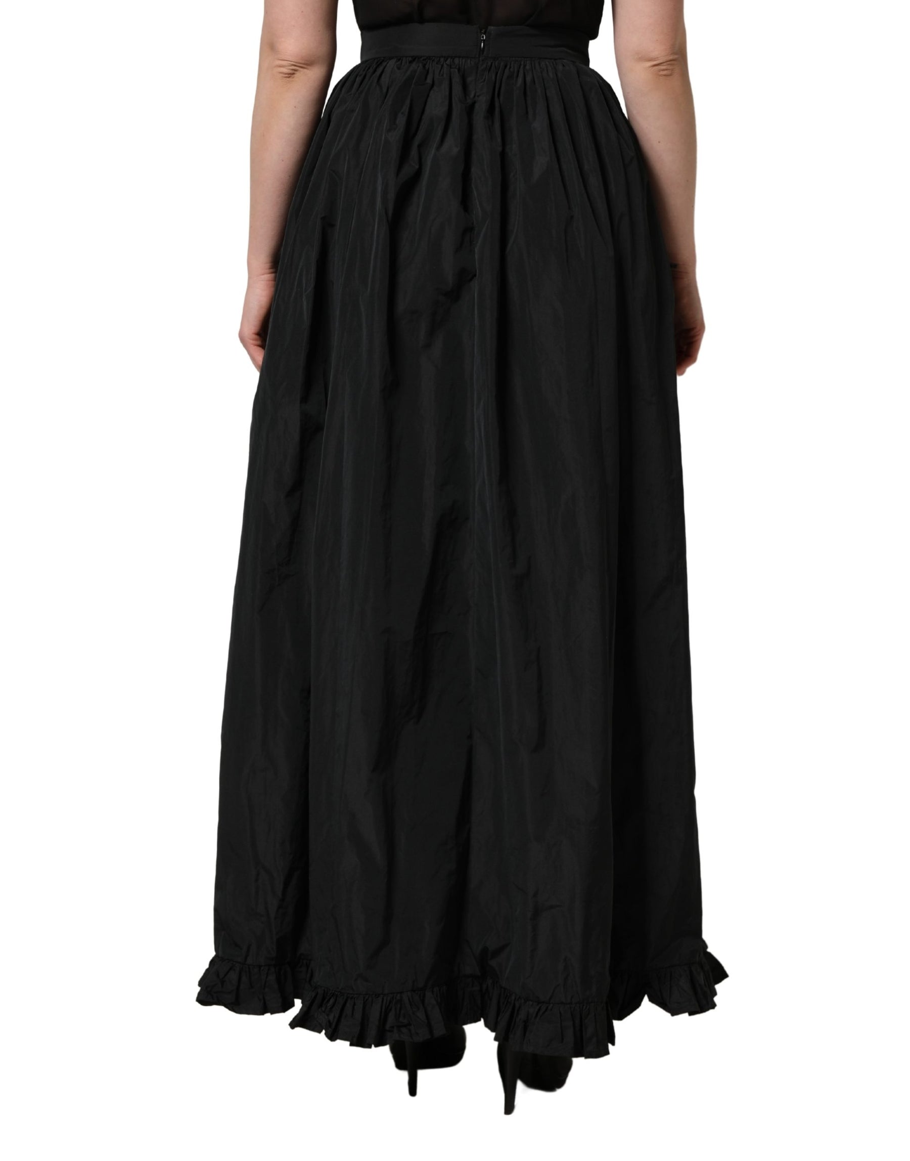 MSGM Black High Waist Pleated A-line Long Maxi Women Skirt | Regal Royce