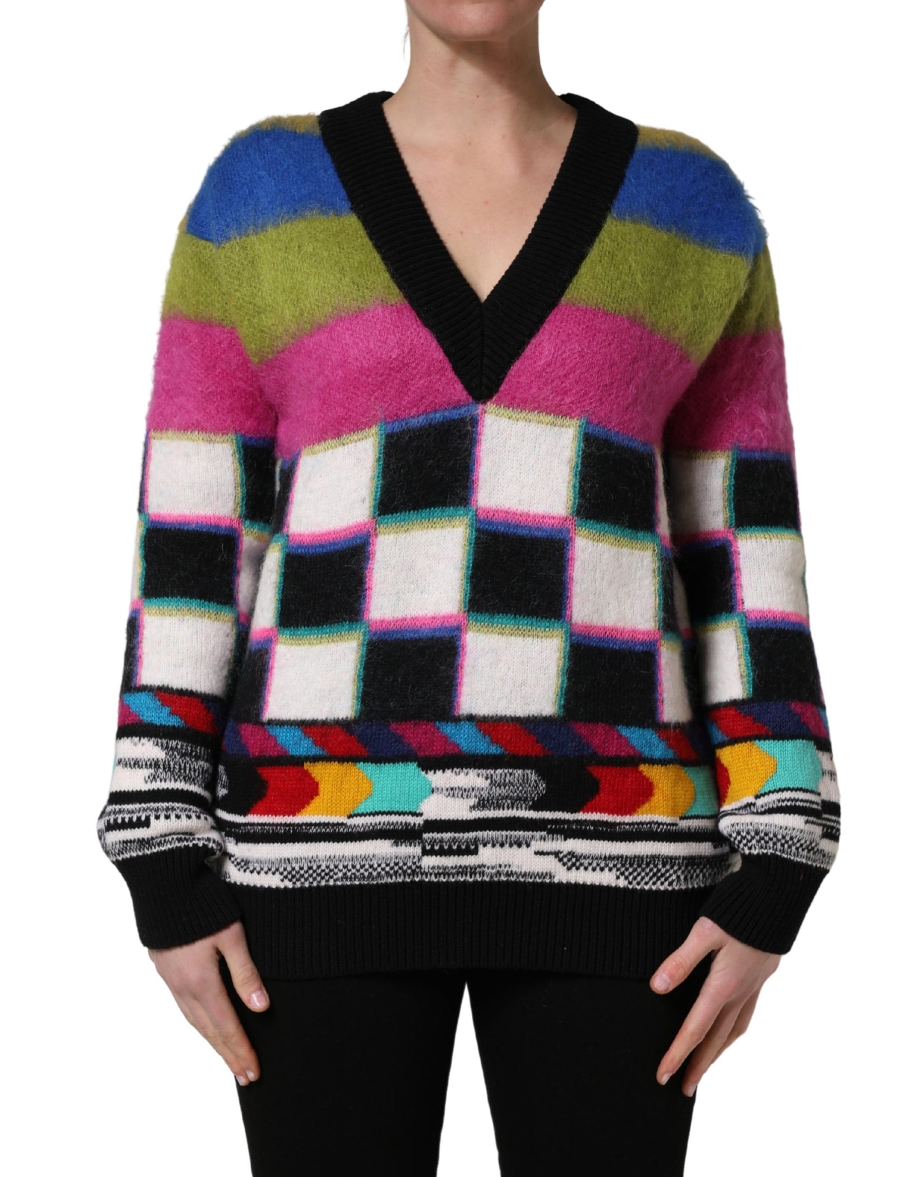 Dolce & Gabbana Multicolor Stripes V-neck Pullover Sweater | Regal Royce