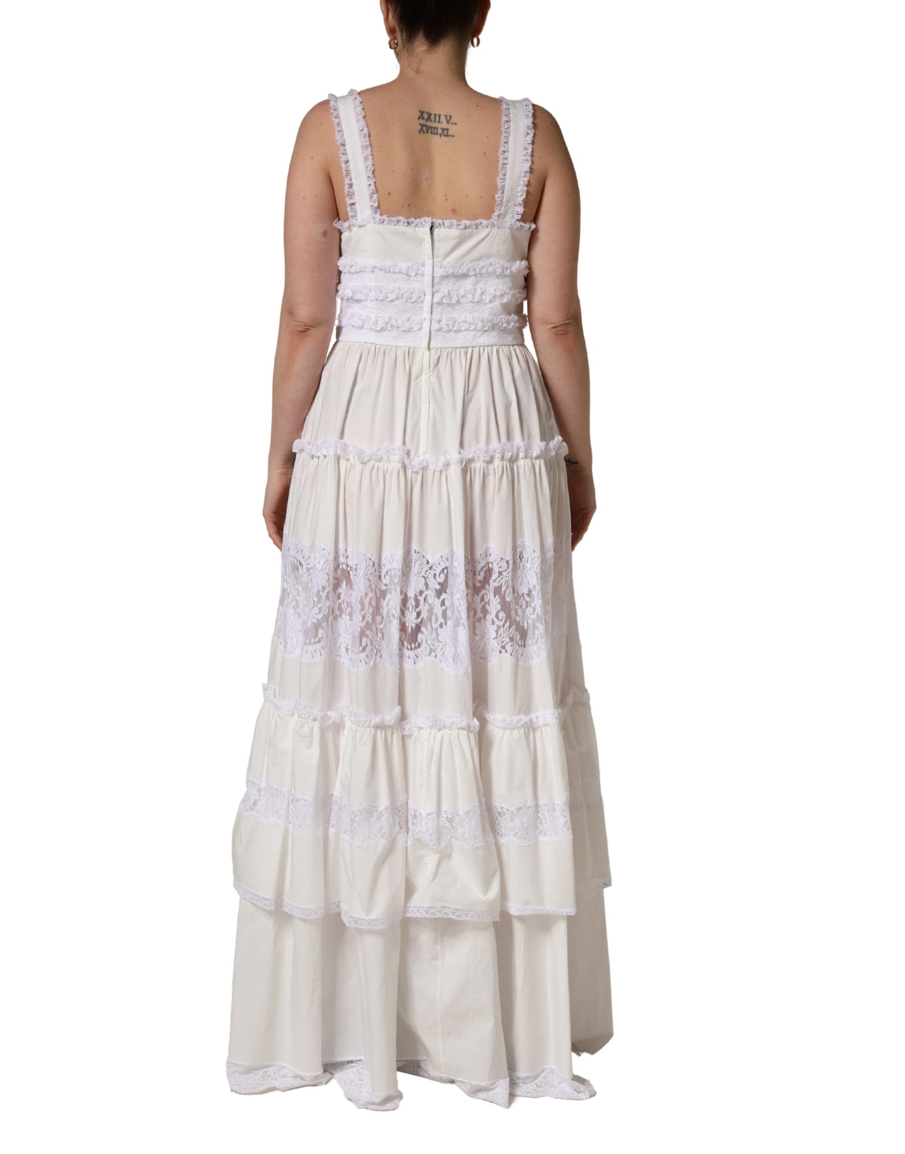 Dolce & Gabbana White Cotton Sleeveless Lace Maxi Dress | Regal Royce