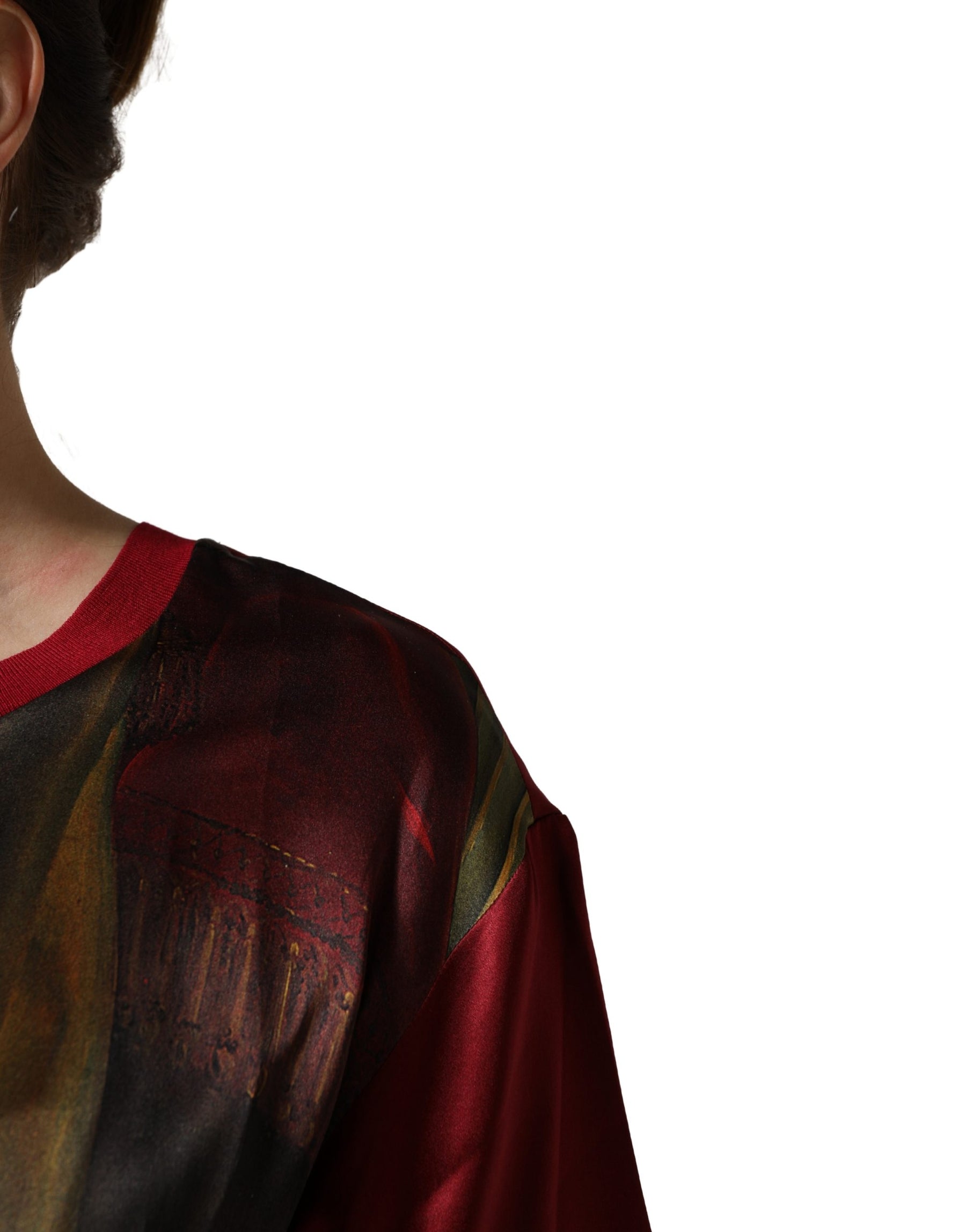 Dolce & Gabbana Maroon Royal Crown Dress Queen Painting Silk  T-shirt | Regal Royce