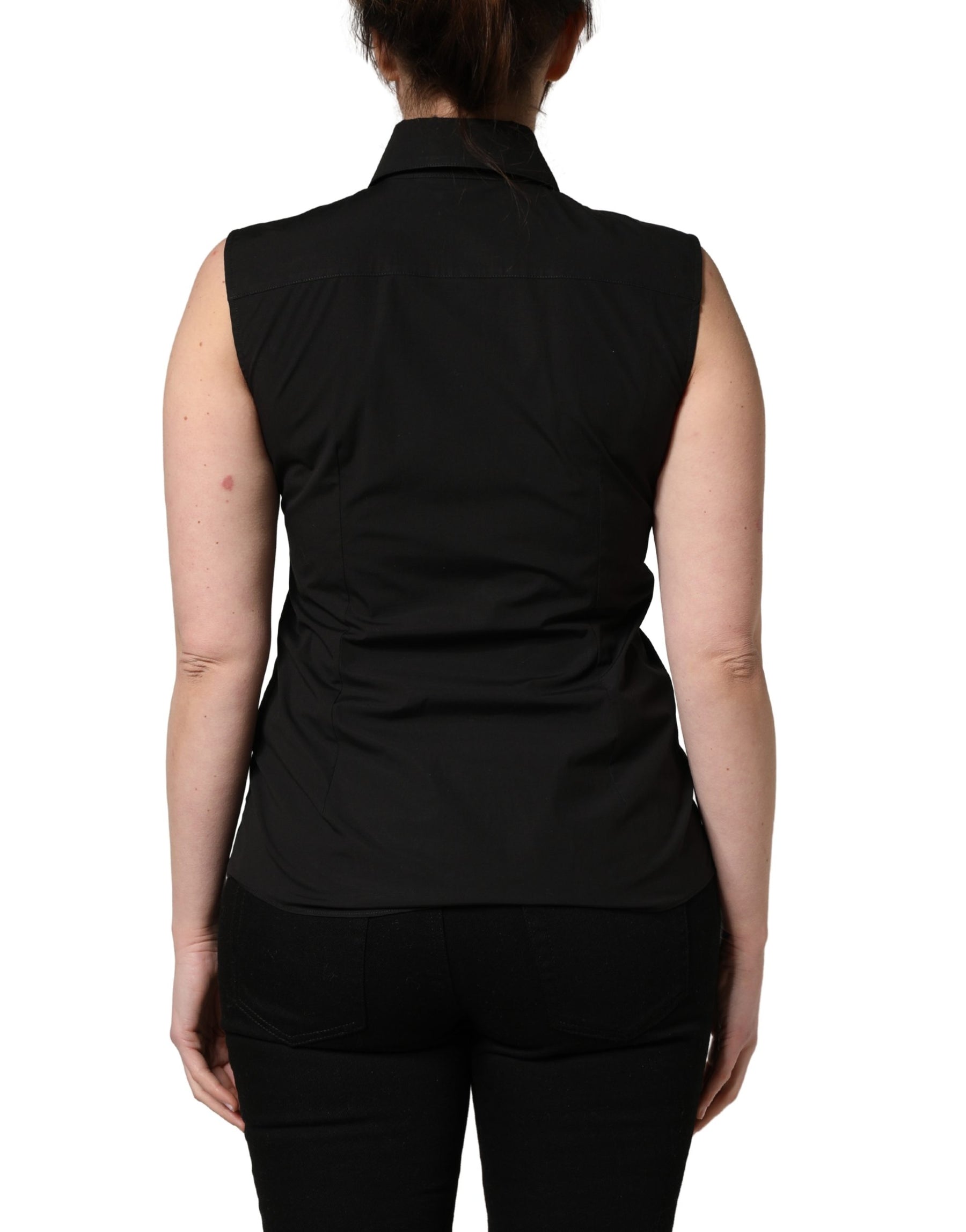 Dolce & Gabbana Black Cotton Sleeveless Collared Blouse Top | Regal Royce
