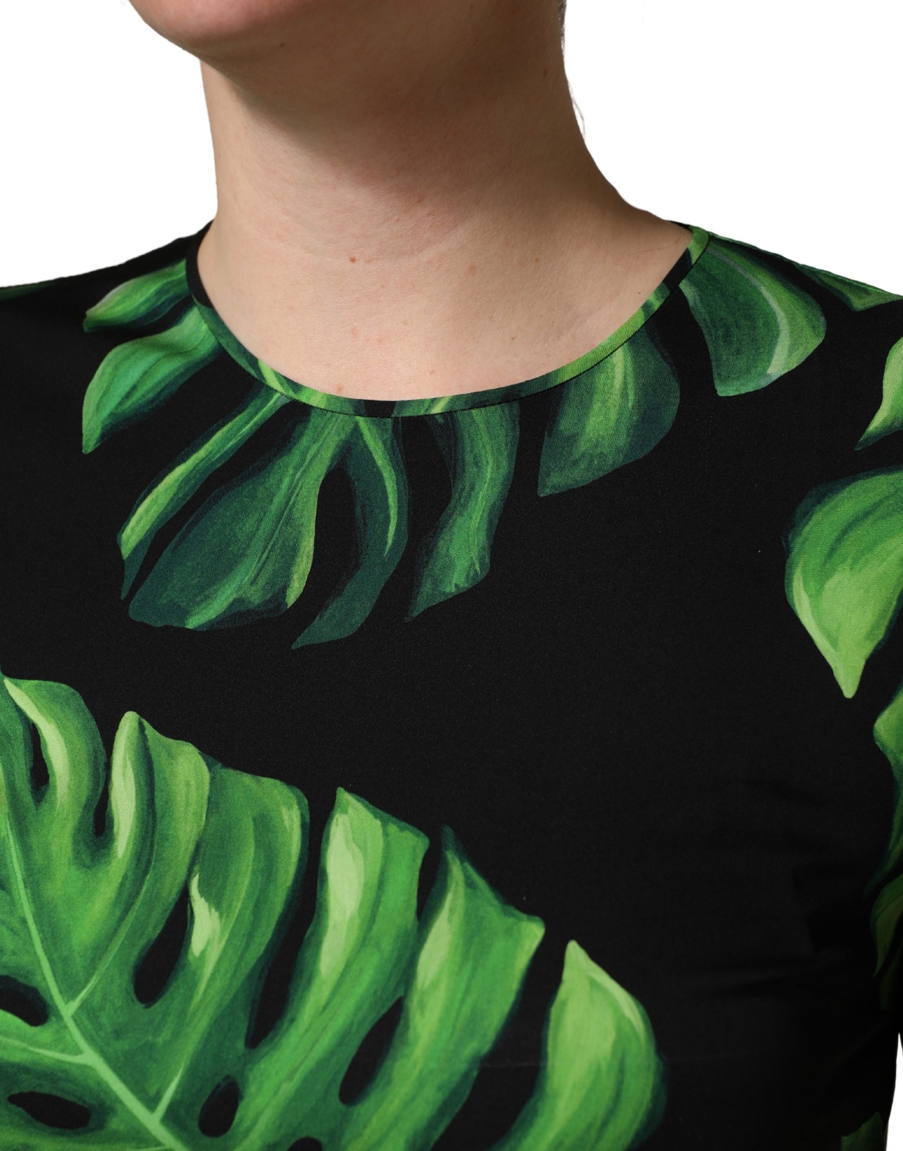 Dolce & Gabbana Black Philodendron Print Silk Blouse Top | Regal Royce