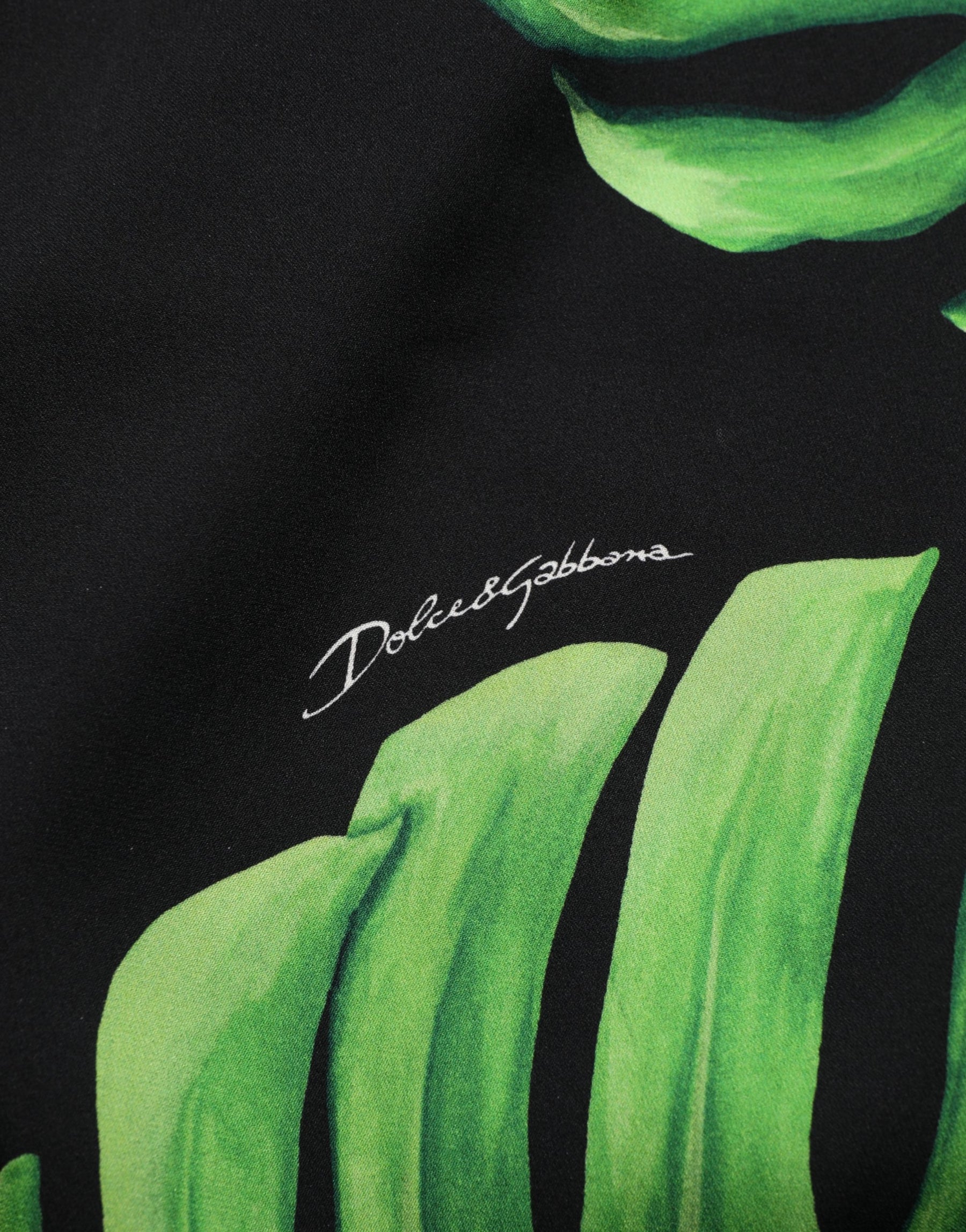 Dolce & Gabbana Black Philodendron Print Silk Blouse Top | Regal Royce