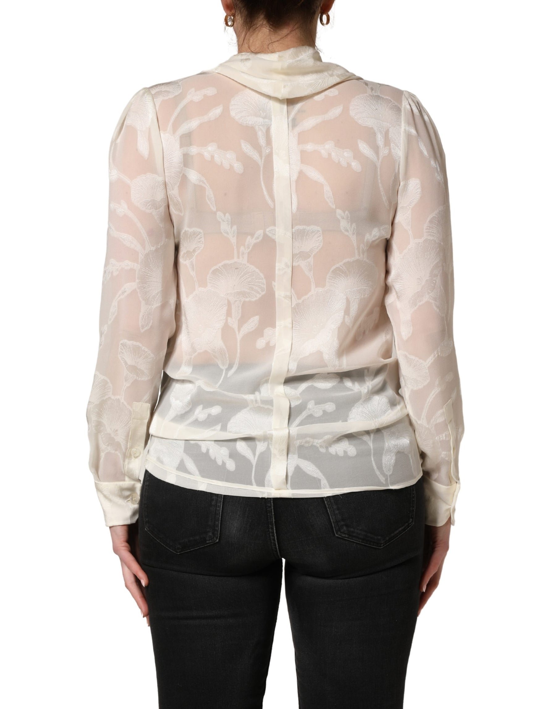 Dolce & Gabbana Off White Floral Semi Sheer Silk Blouse Top | Regal Royce