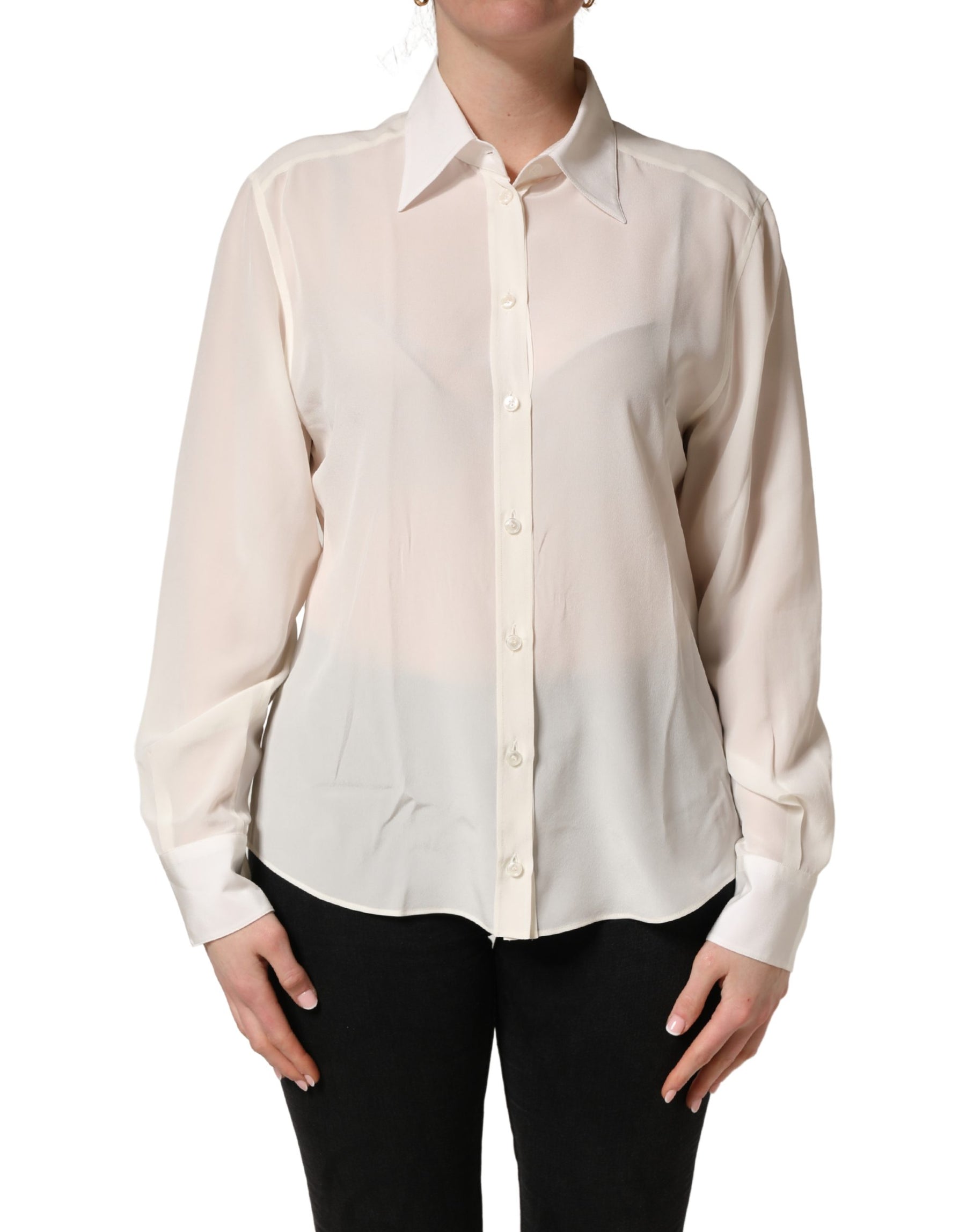 Dolce & Gabbana Off White Collared Long Sleeves Blouse Top | Regal Royce