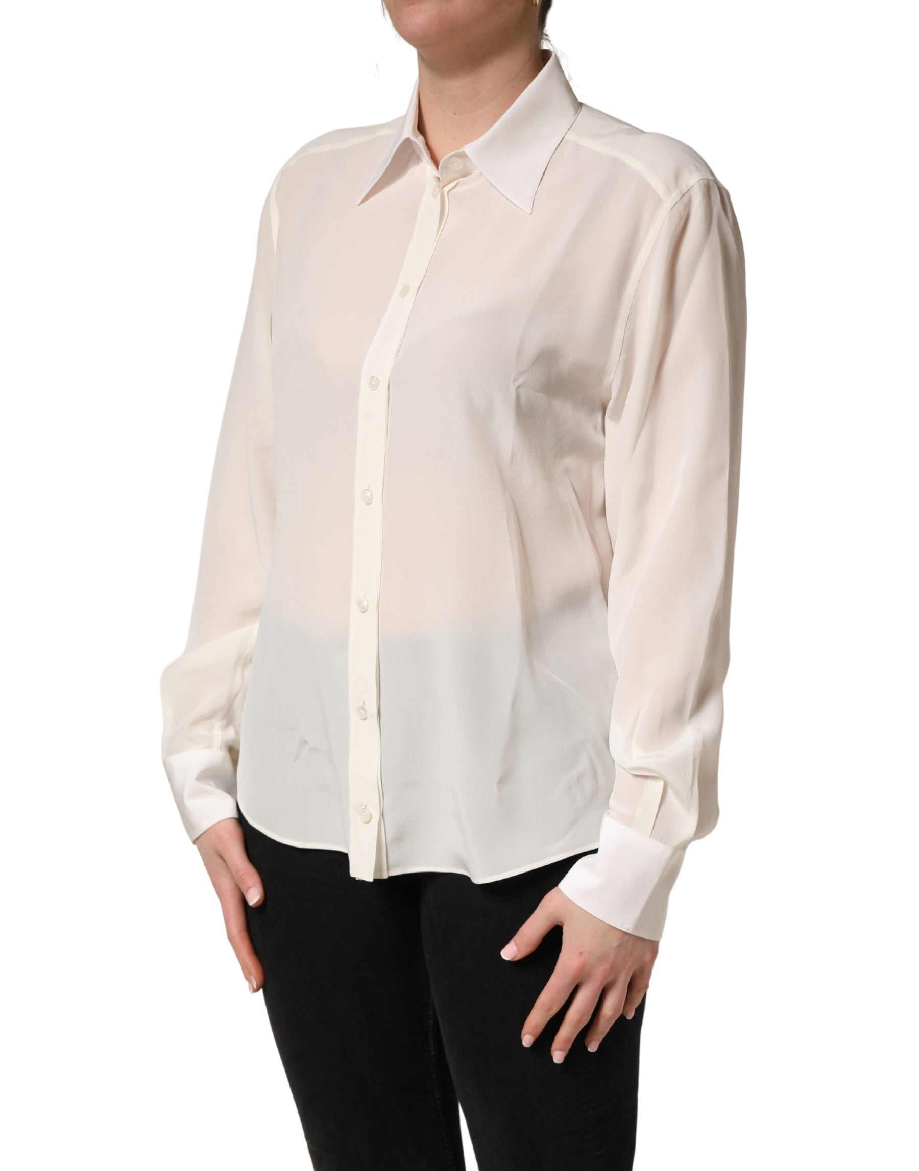 Dolce & Gabbana Off White Collared Long Sleeves Blouse Top | Regal Royce