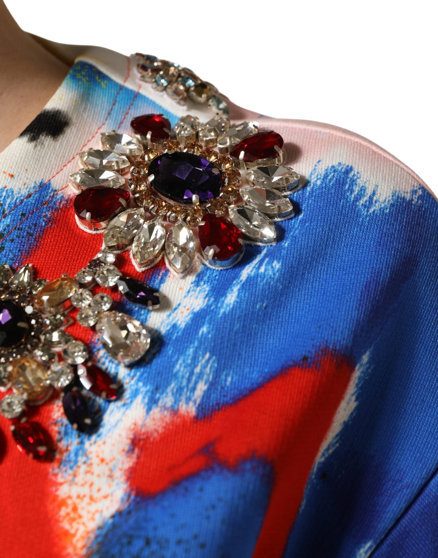 Dolce & Gabbana Multicolor Graffiti Crystals Crop Jersey Top | Regal Royce