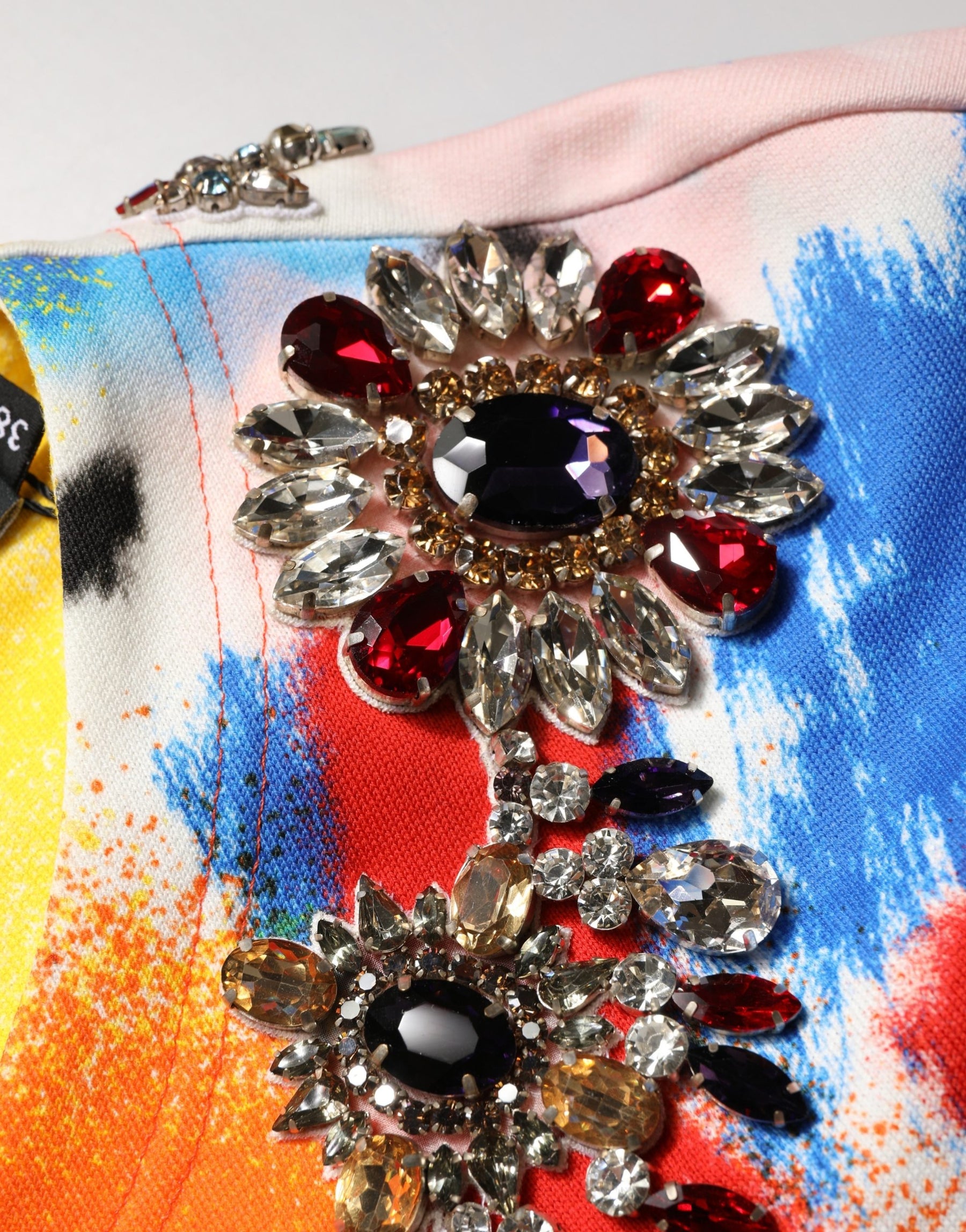 Dolce & Gabbana Multicolor Graffiti Crystals Crop Jersey Top | Regal Royce