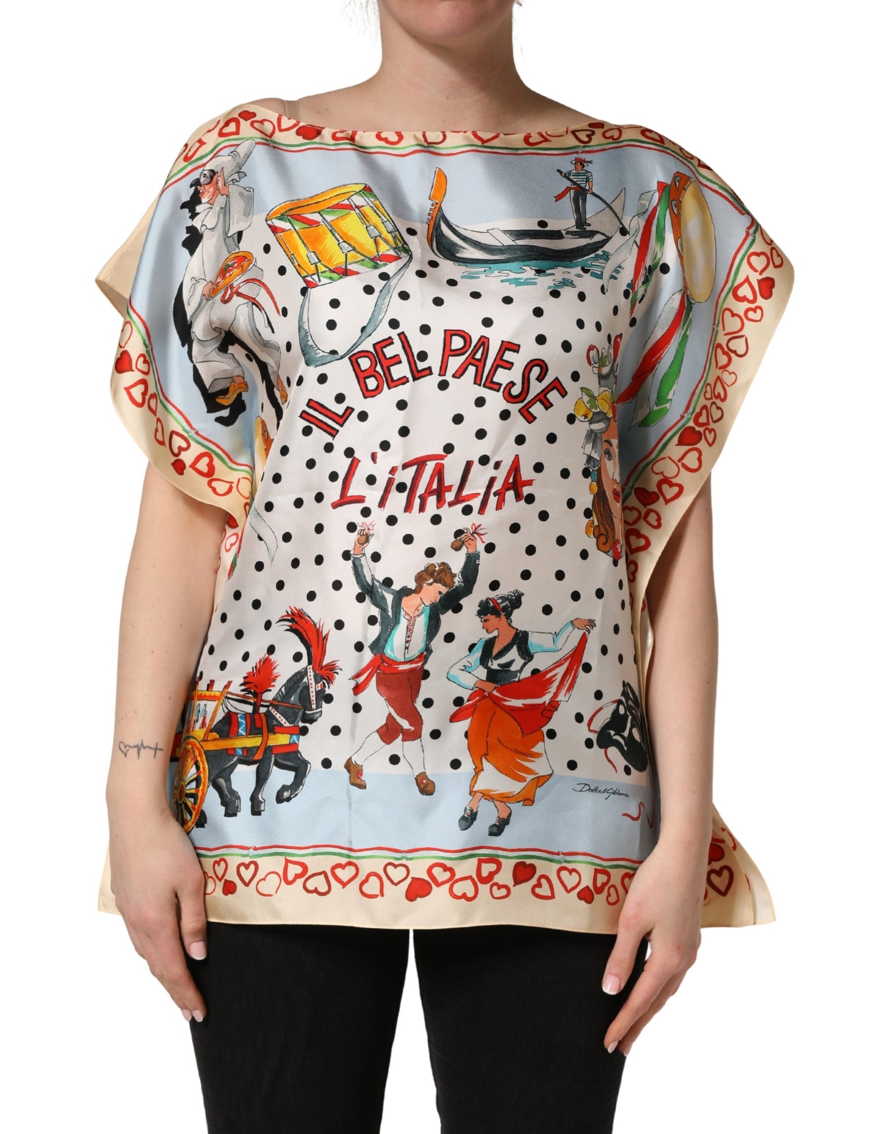 Dolce & Gabbana Multicolor Italy Scenes Graphic Silk Top | Regal Royce