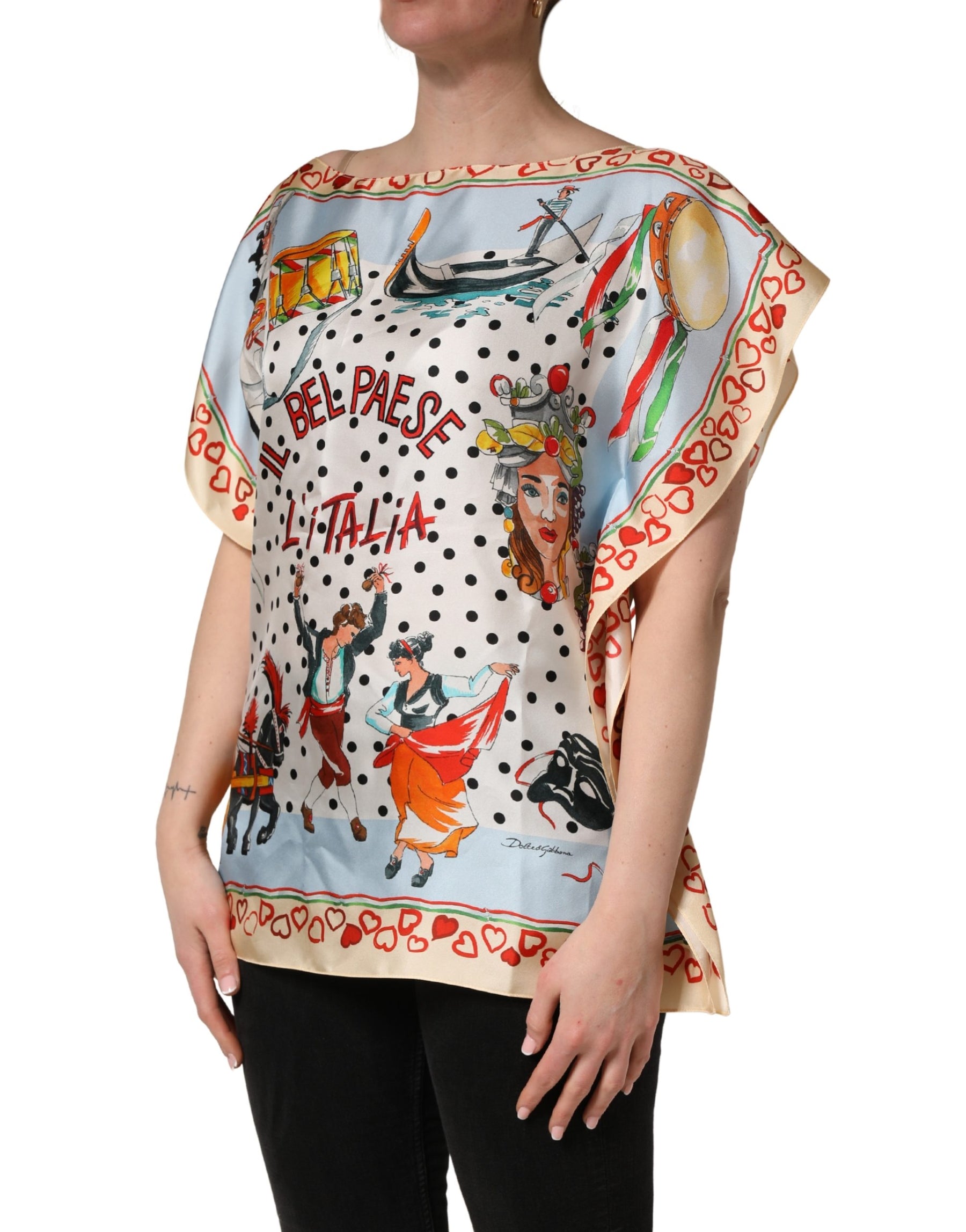Dolce & Gabbana Multicolor Italy Scenes Graphic Silk Top | Regal Royce