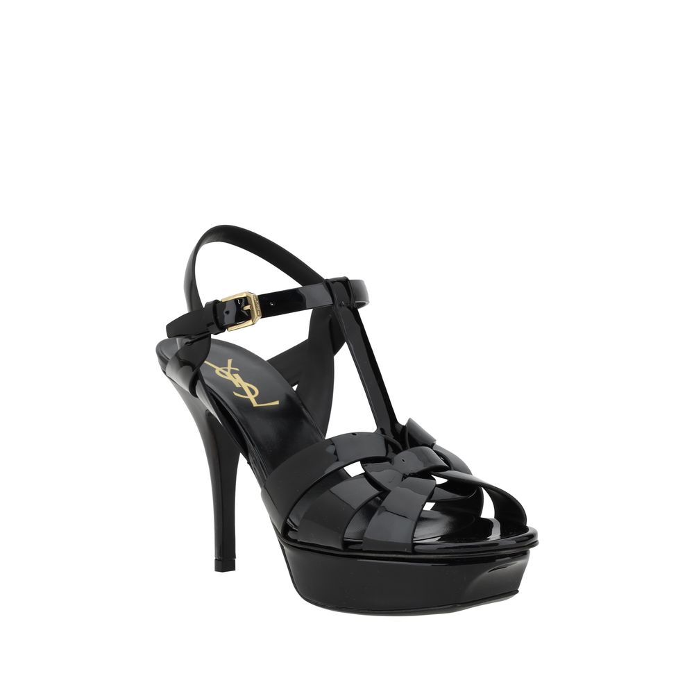 Saint Laurent Black Calf Leather Bos Taurus Stiletto Heel Sandals | Regal Royce