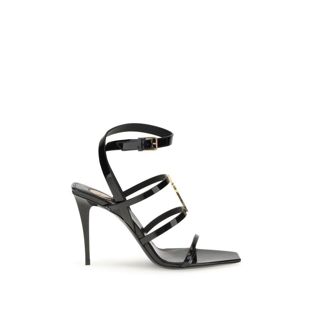 Saint Laurent Black Calf Leather Bos Taurus Stiletto Heel Sandals | Regal Royce