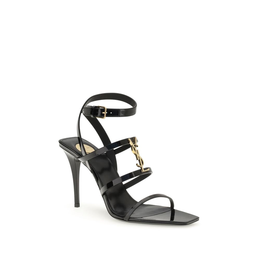 Saint Laurent Black Calf Leather Bos Taurus Stiletto Heel Sandals | Regal Royce