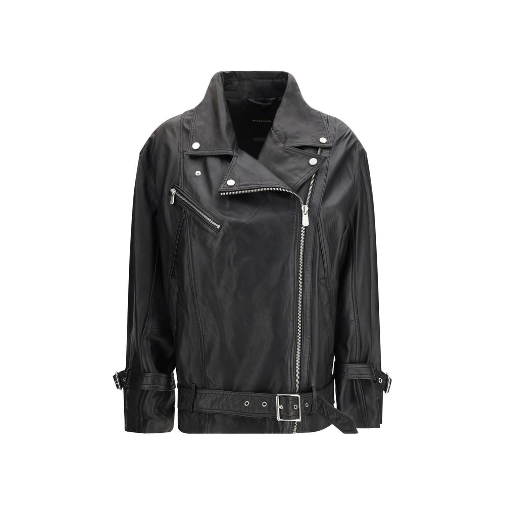 PINKO Black Lambskin Leather Jacket | Regal Royce