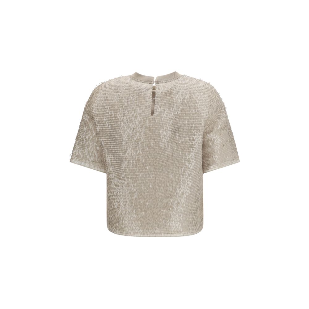 Brunello Cucinelli Beige Silk T-Shirt | Regal Royce