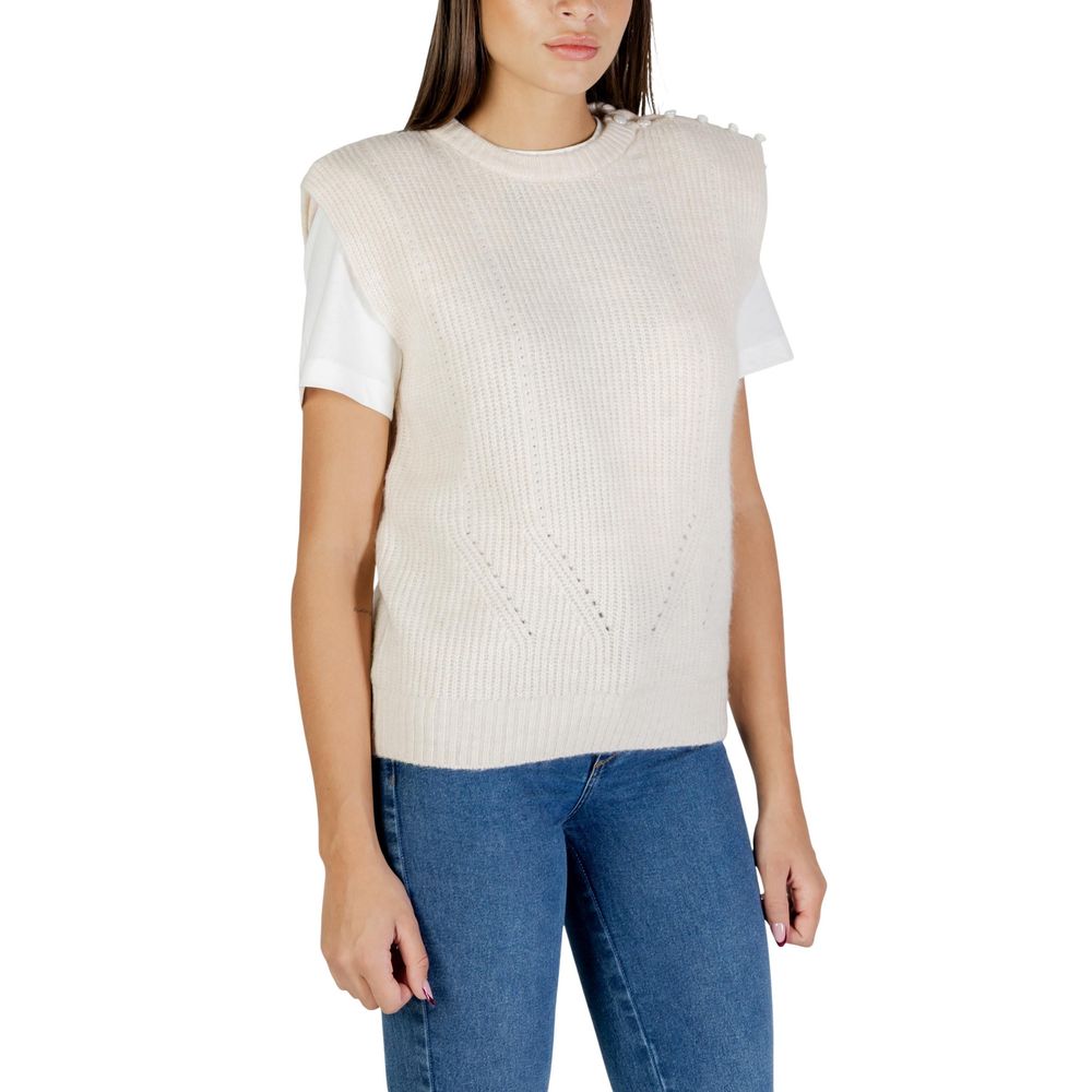 ICHI Cream Polyester Sleeveles Sweater | Regal Royce