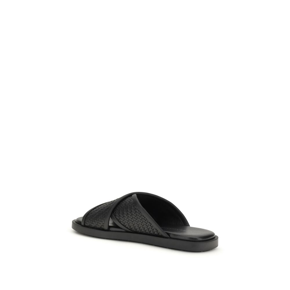 Ferragamo Black Calf Leather Bos Taurus Flat Sandals | Regal Royce
