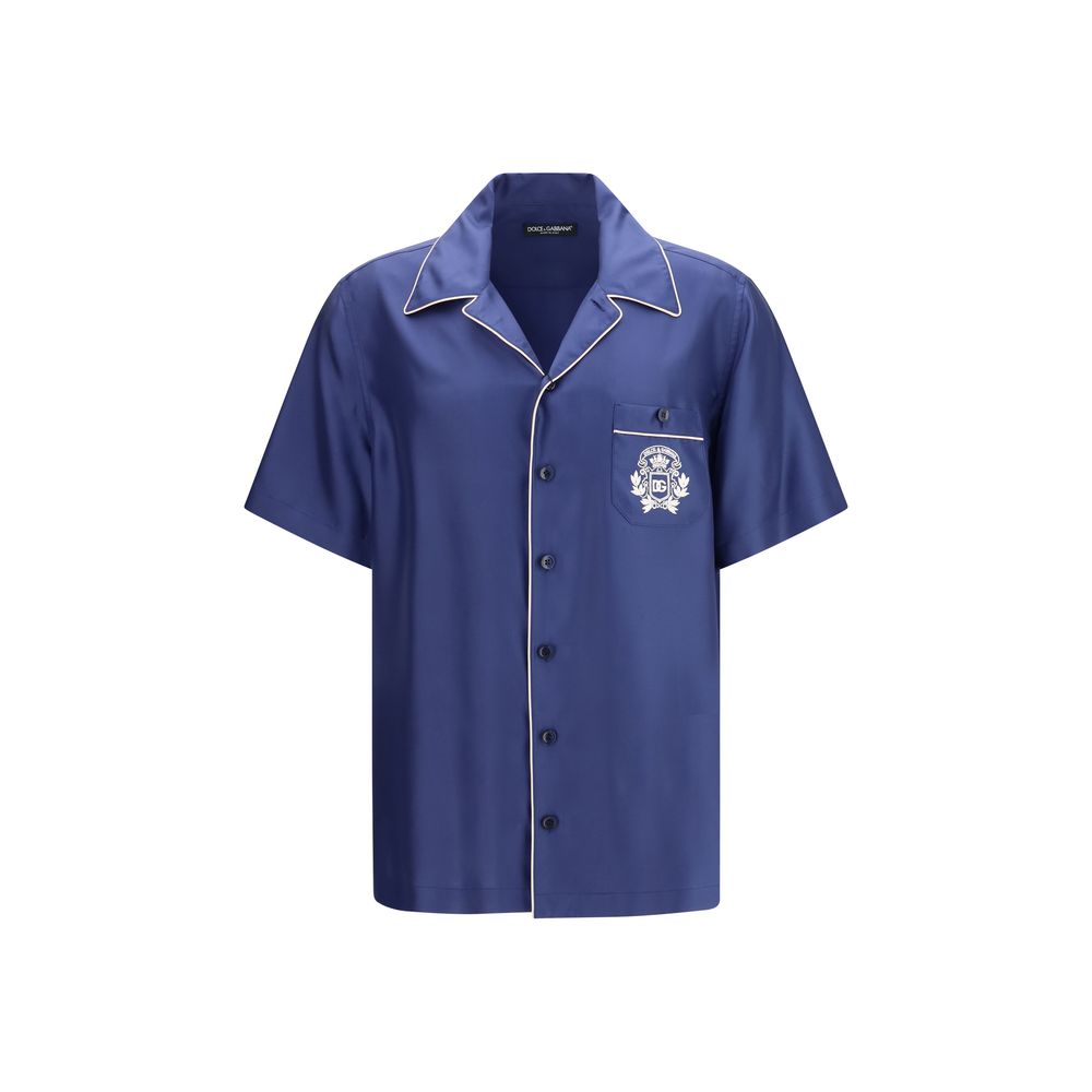 Dolce & Gabbana Blue Silk Shortsleeve Shirt | Regal Royce