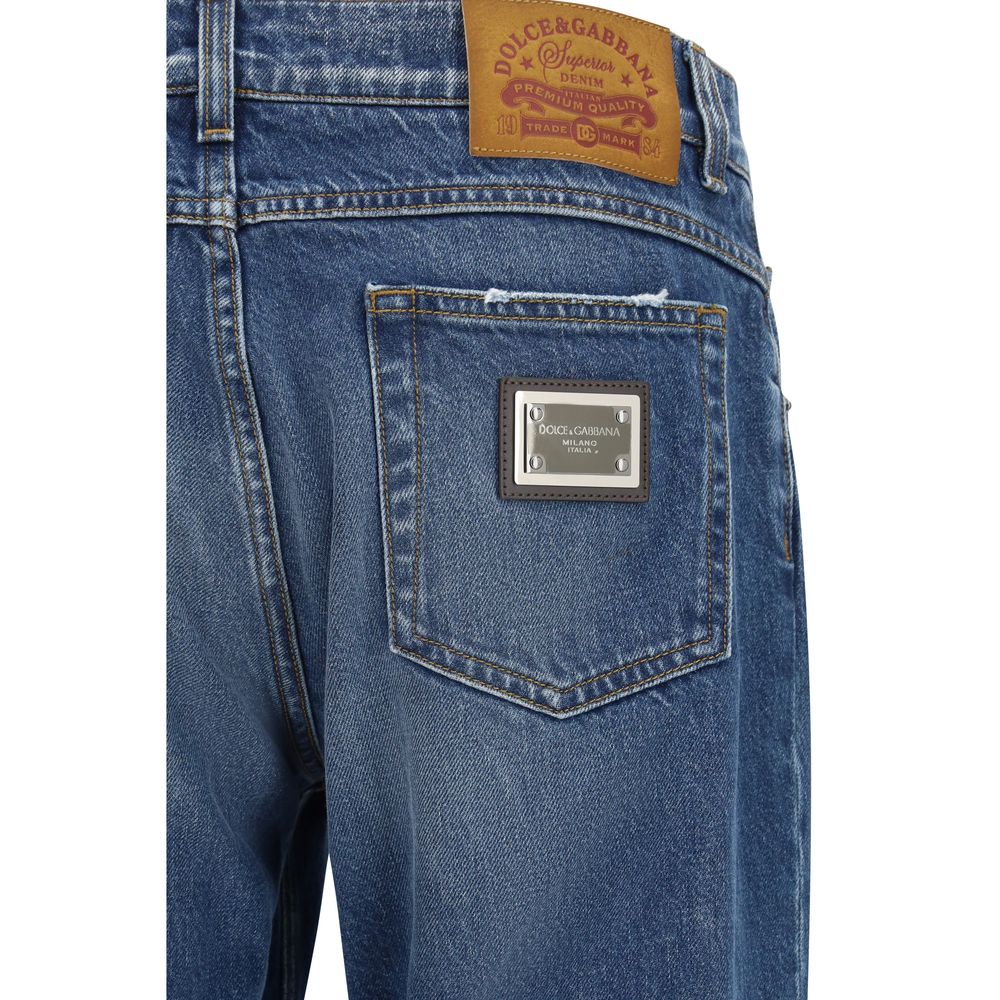 Dolce & Gabbana Blue Cotton Straight-Leg Jeans | Regal Royce