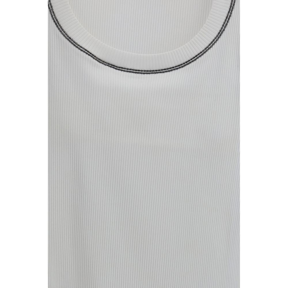 Brunello Cucinelli White Cotton Sleeveles T-Shirt | Regal Royce