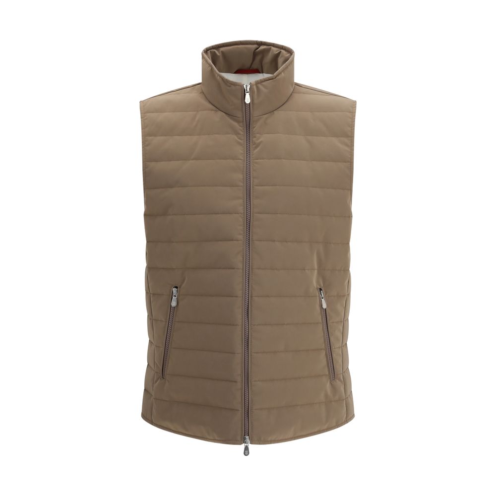 Brunello Cucinelli Beige Polyester Sleeveless Jacket | Regal Royce
